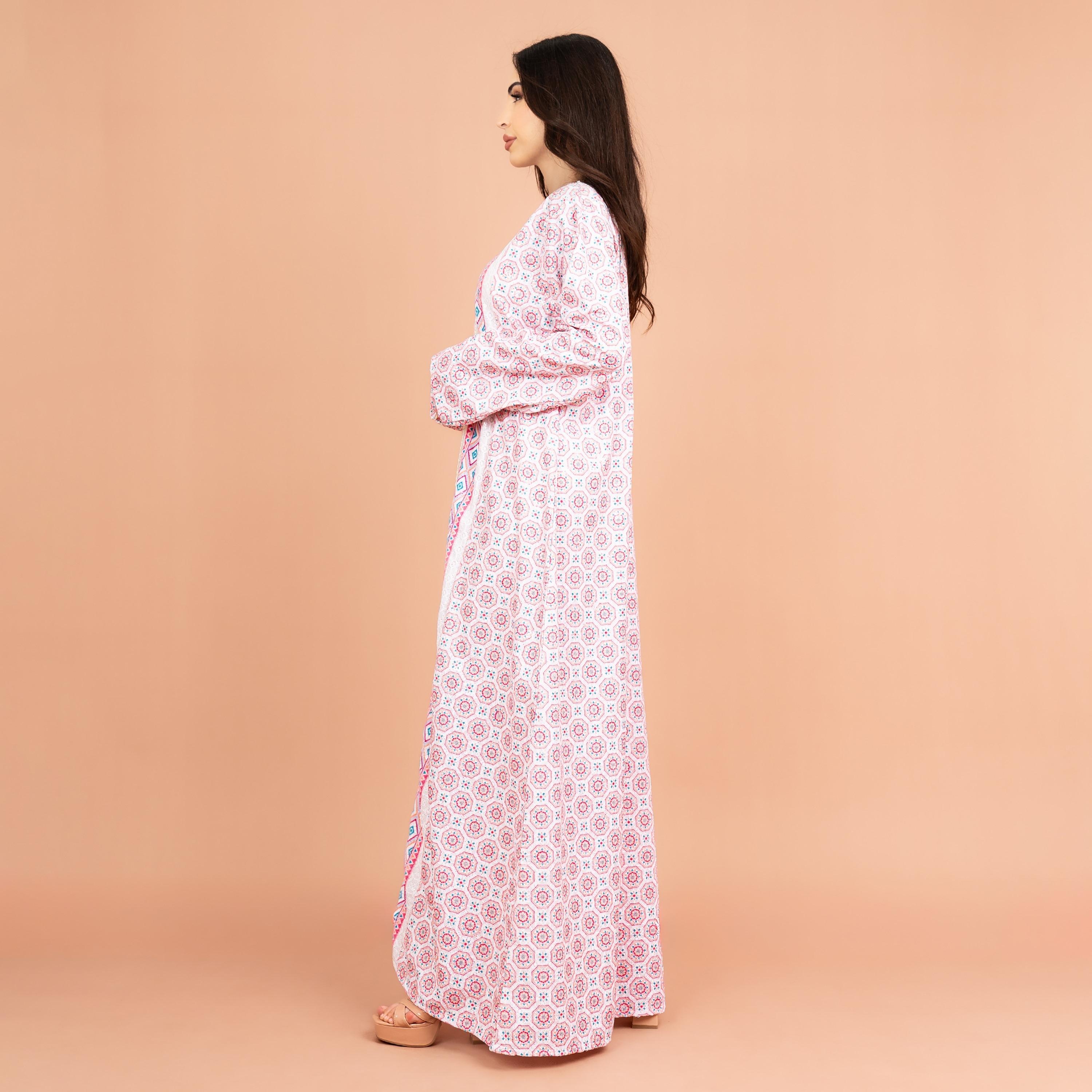 IKKXA Pink Embellished and Pearl with Mirror Work Women's Jalabiya-women-arabicclothing-jalabiyas-image-3
