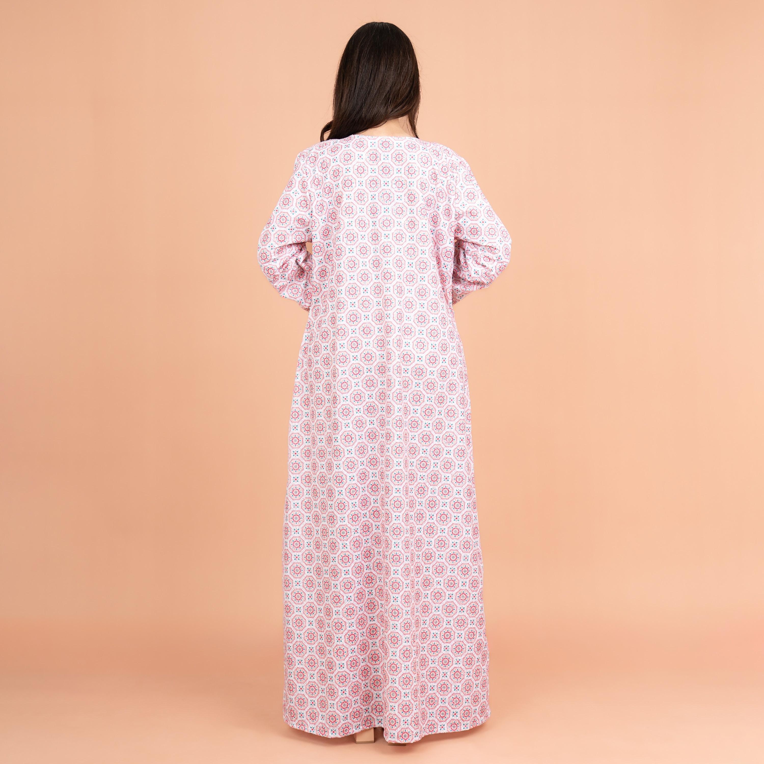 IKKXA Pink Embellished and Pearl with Mirror Work Women's Jalabiya-women-arabicclothing-jalabiyas-image-4