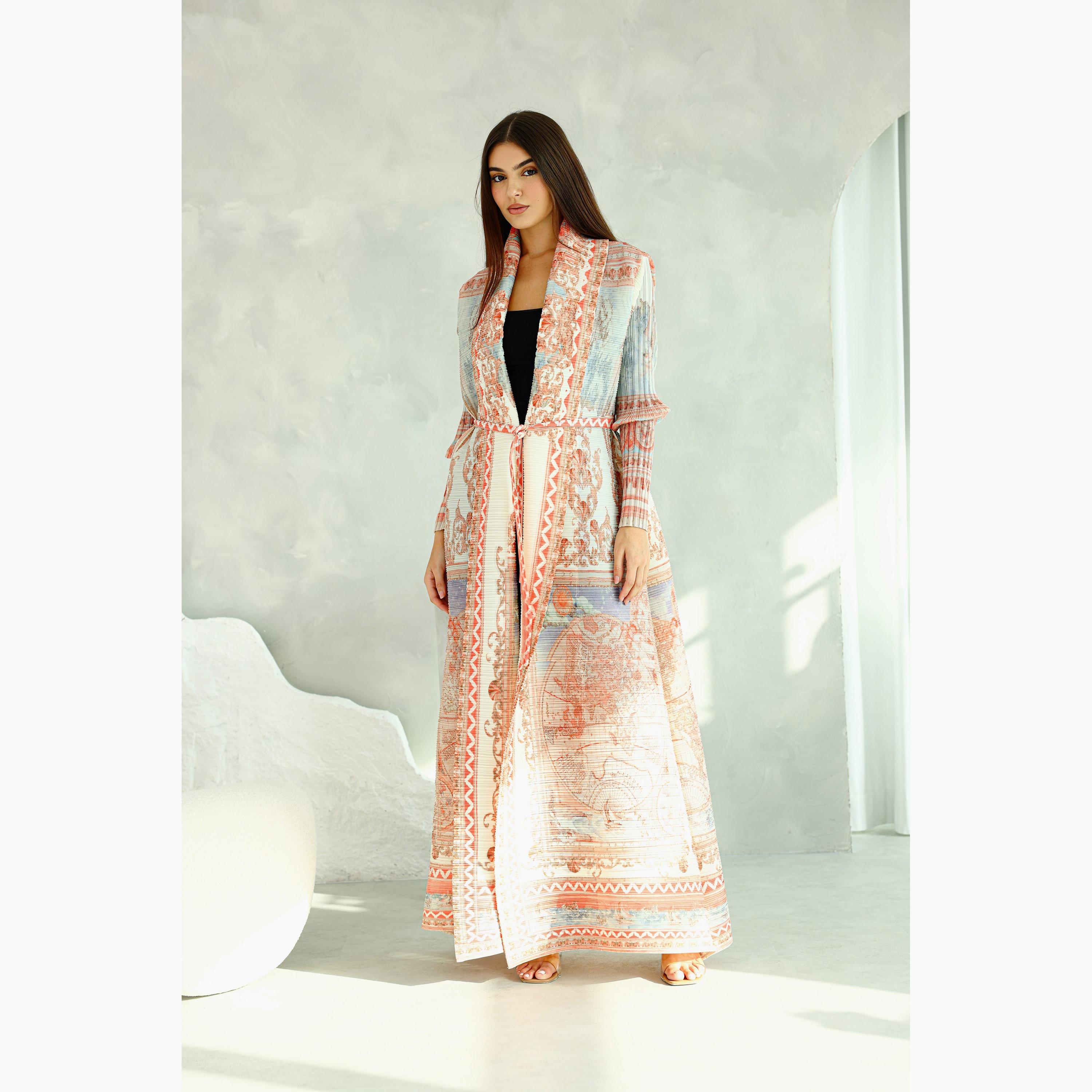 IKKXA Multicolor Baroque Print Plisse Women's Abaya-women-arabicclothing-abayas-image-1