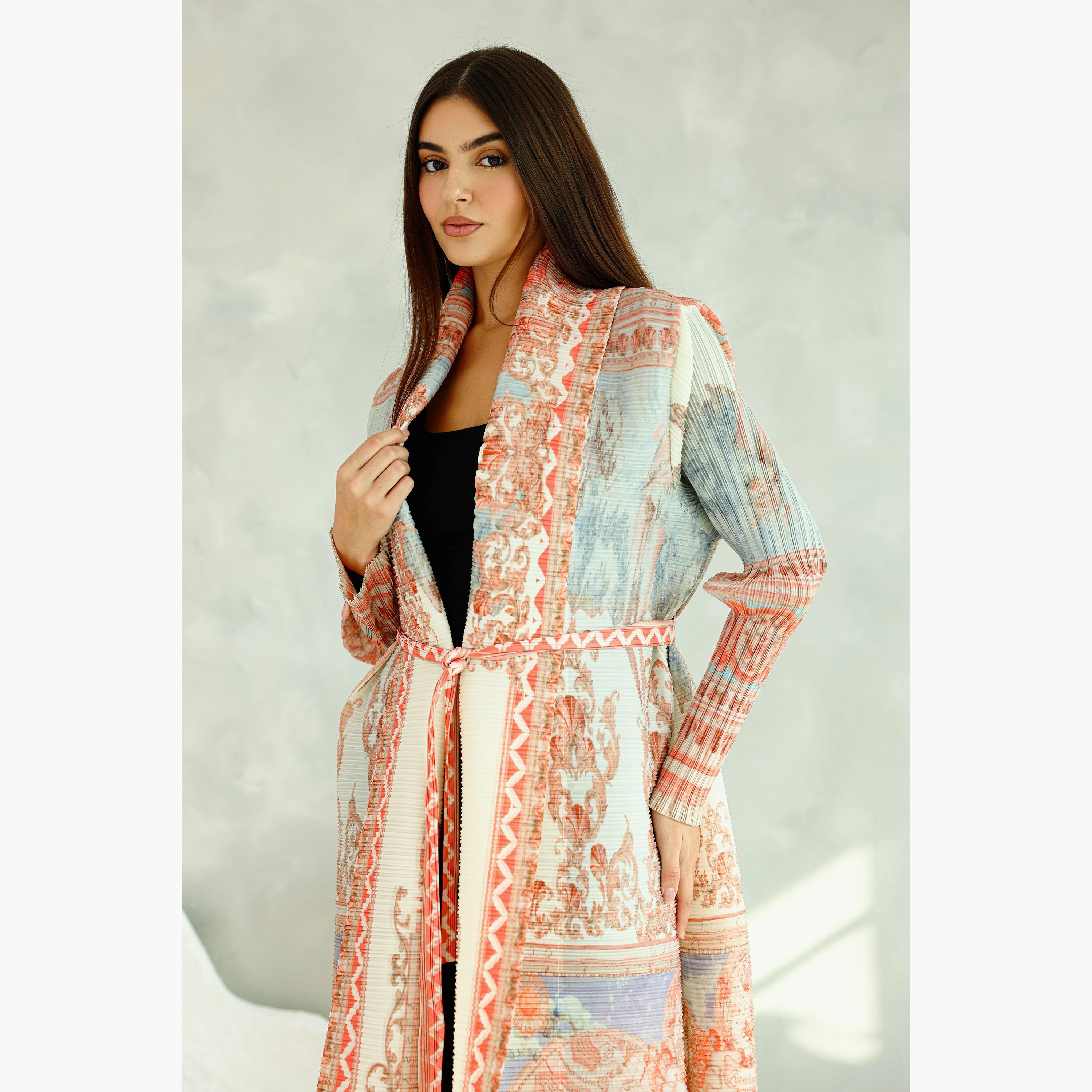 IKKXA Multicolor Baroque Print Plisse Women's Abaya-women-arabicclothing-abayas-image-2