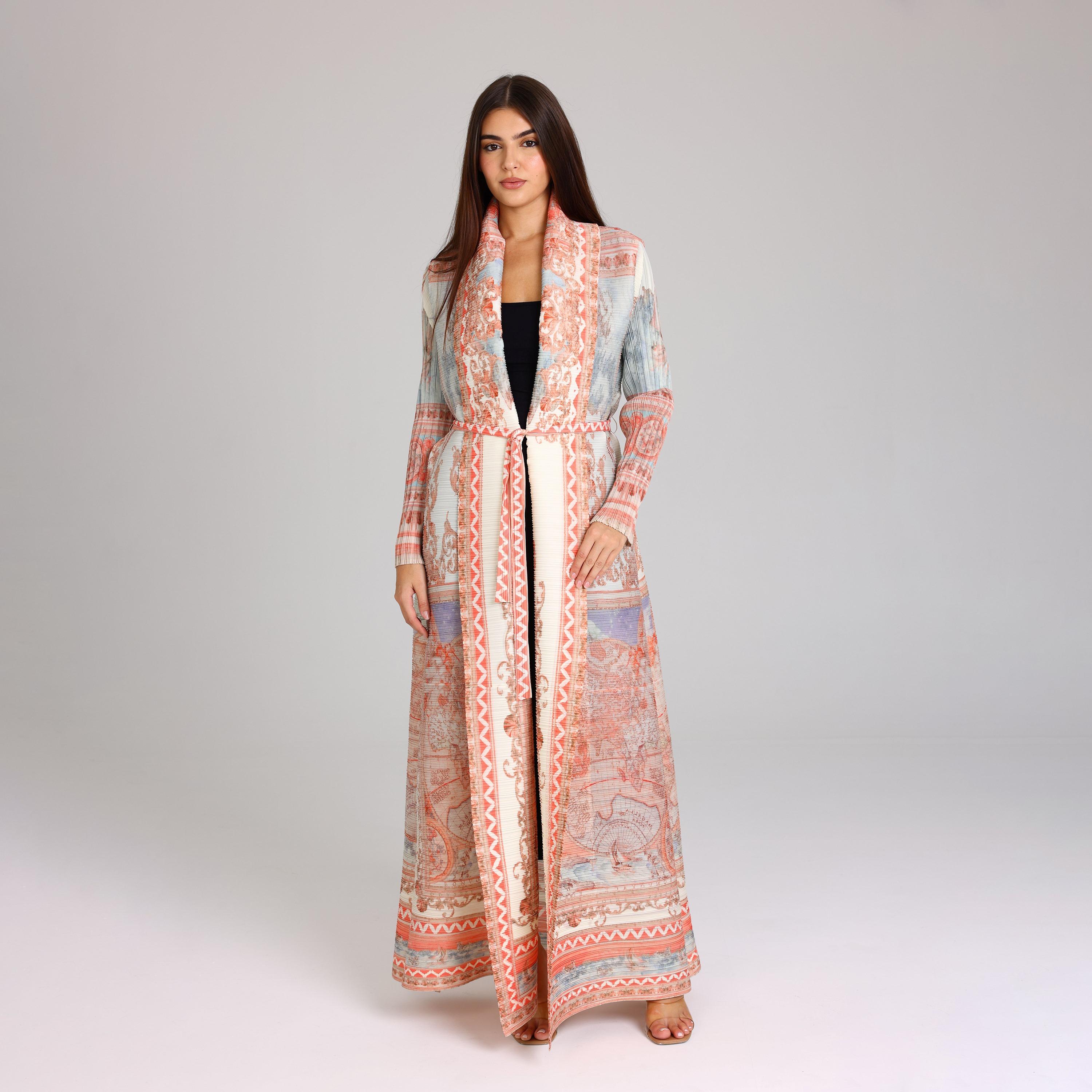 IKKXA Multicolor Baroque Print Plisse Women's Abaya-women-arabicclothing-abayas-image-4