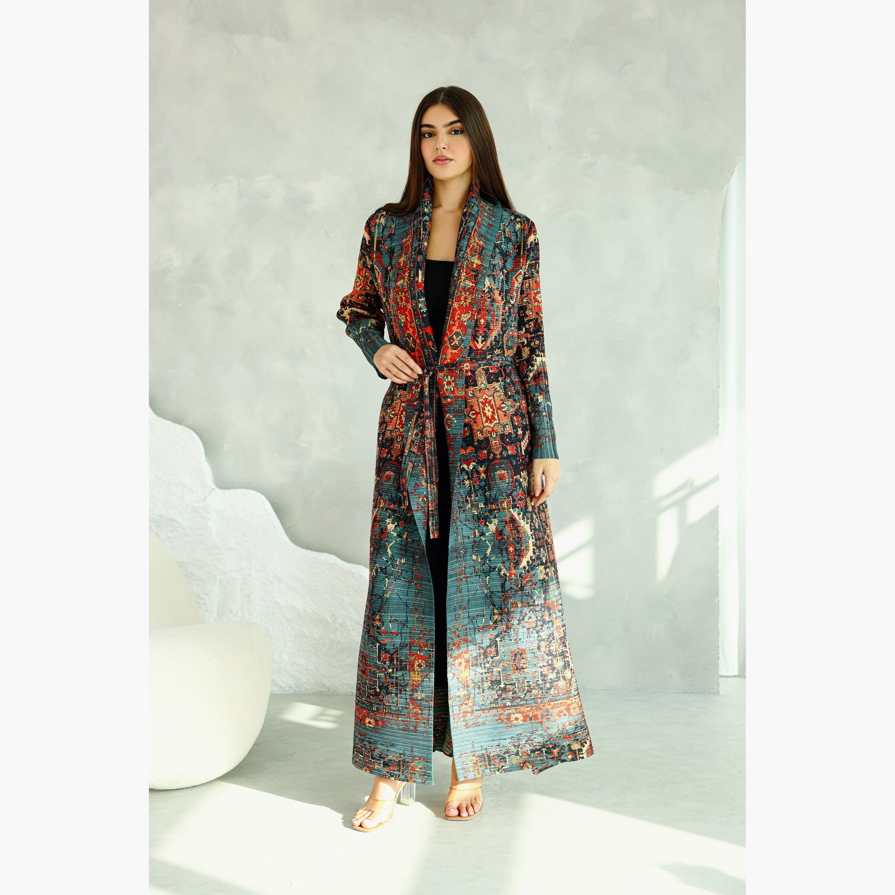 IKKXA Multicolor Colorful Printed Plisse Women's Abaya-women-arabicclothing-abayas-image-1