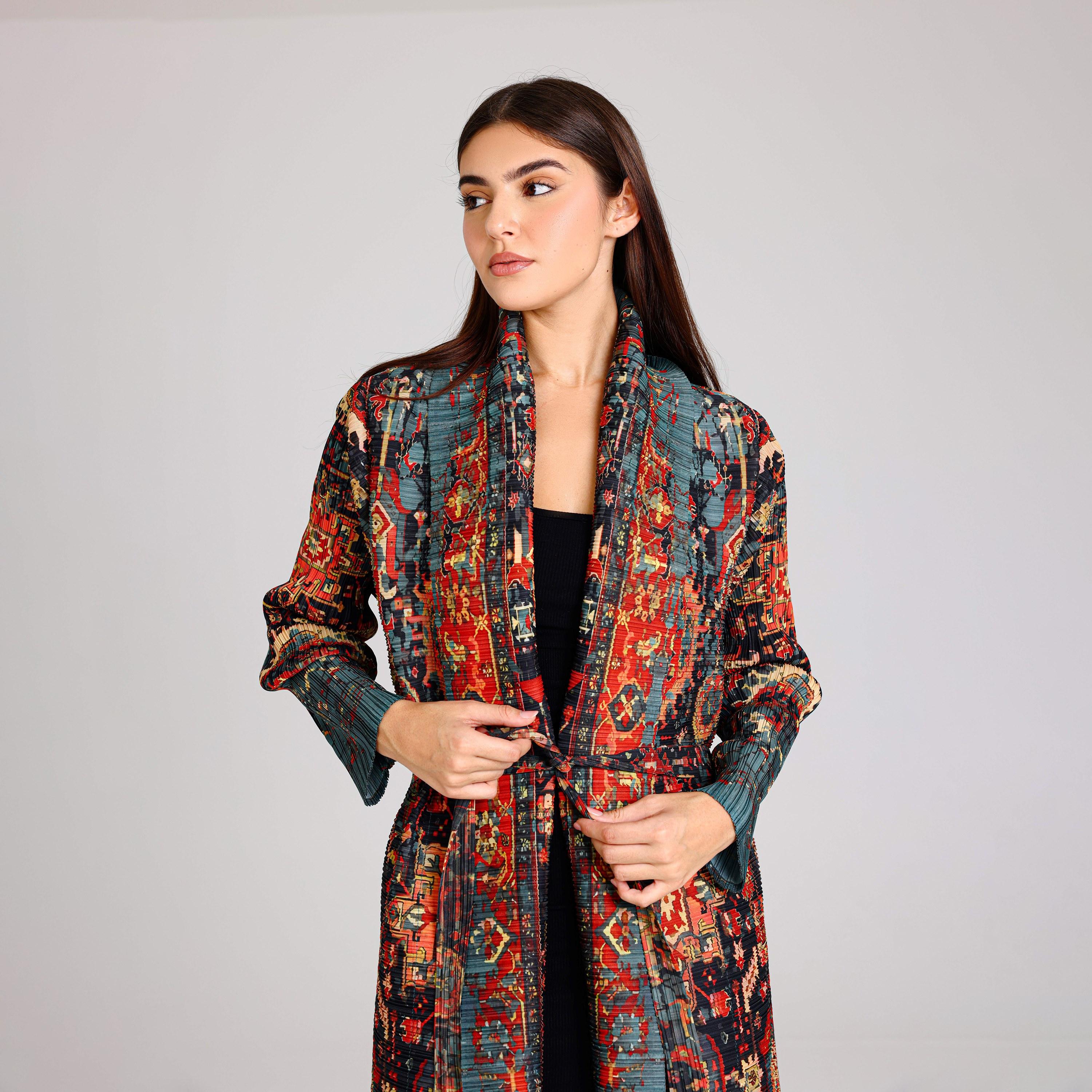 IKKXA Multicolor Colorful Printed Plisse Women's Abaya-women-arabicclothing-abayas-image-2