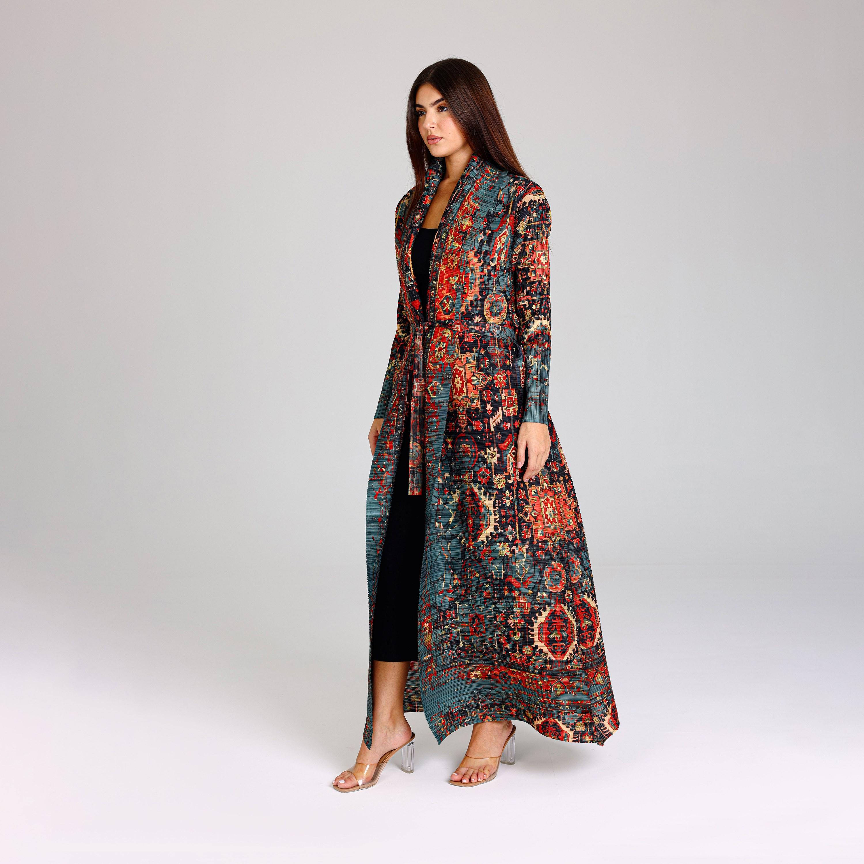 IKKXA Multicolor Colorful Printed Plisse Women's Abaya-women-arabicclothing-abayas-image-3