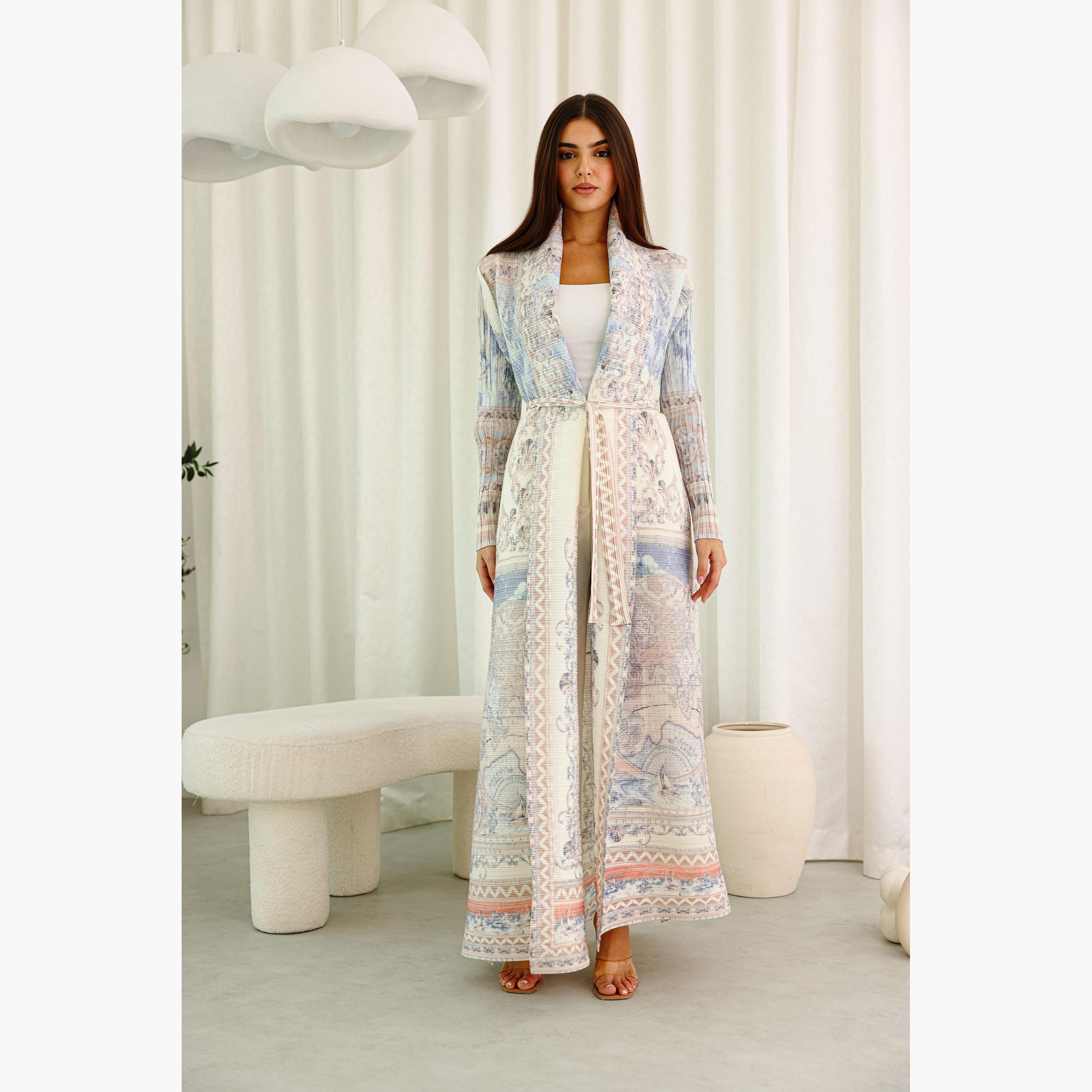 IKKXA Multicolor Baroque Print Plisse Women's Abaya-women-arabicclothing-abayas-image-1