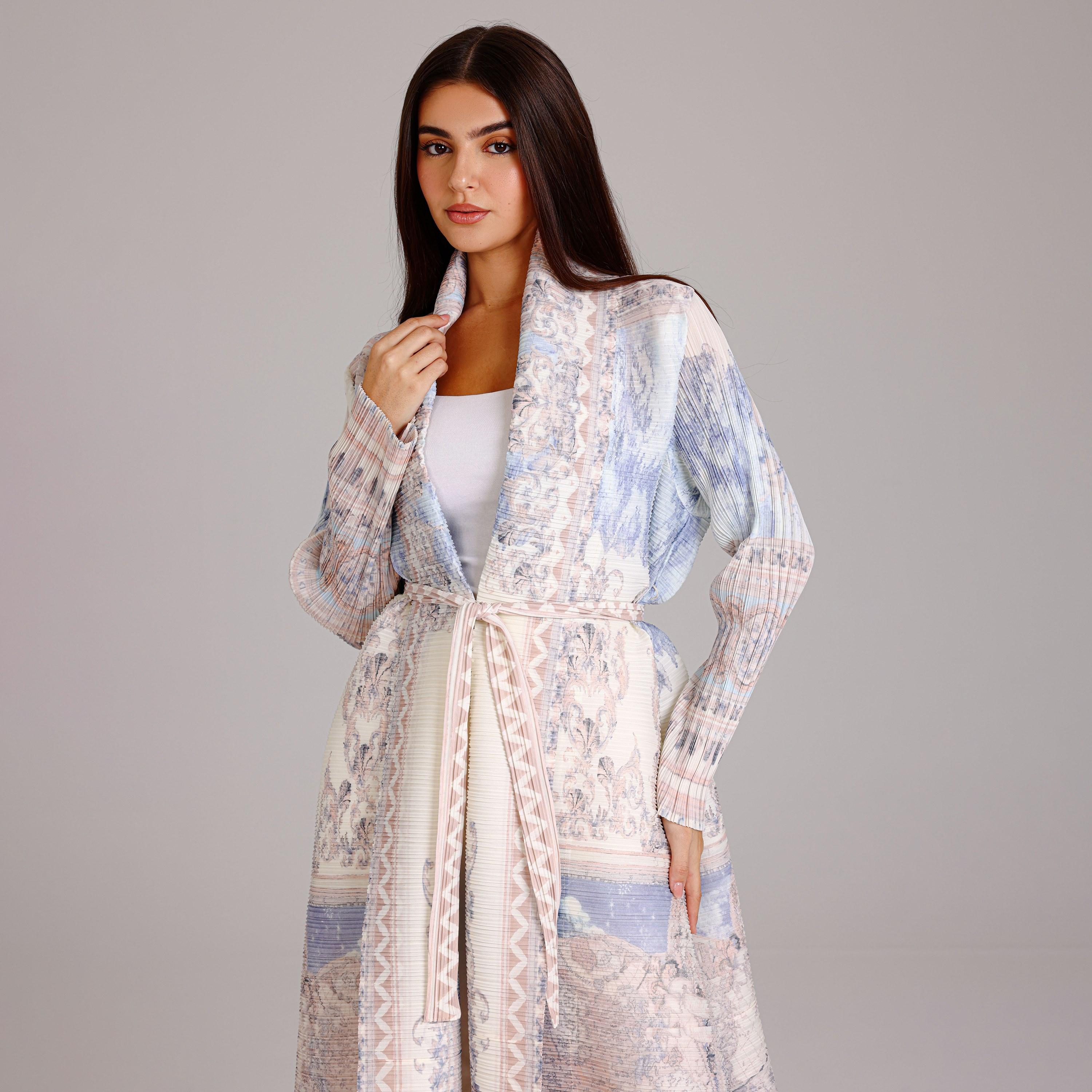 IKKXA Multicolor Baroque Print Plisse Women's Abaya-women-arabicclothing-abayas-image-2