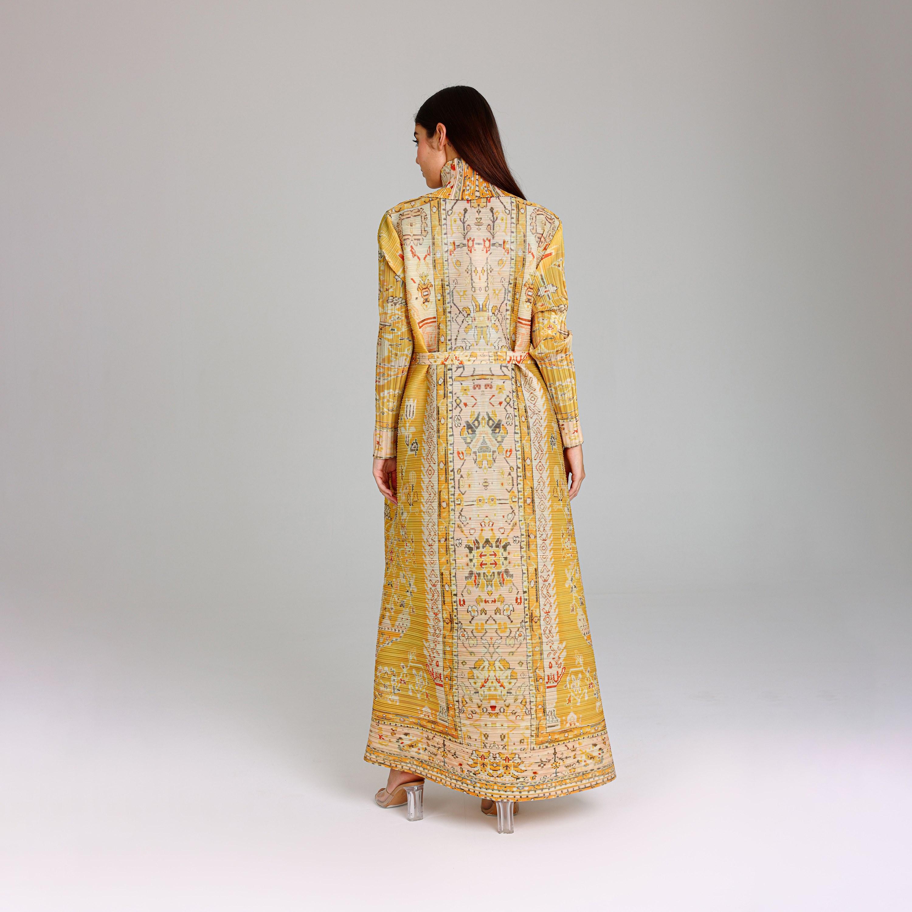 IKKXA Yellow Colorful Printed Plisse Women's Abaya-women-arabicclothing-abayas-image-5