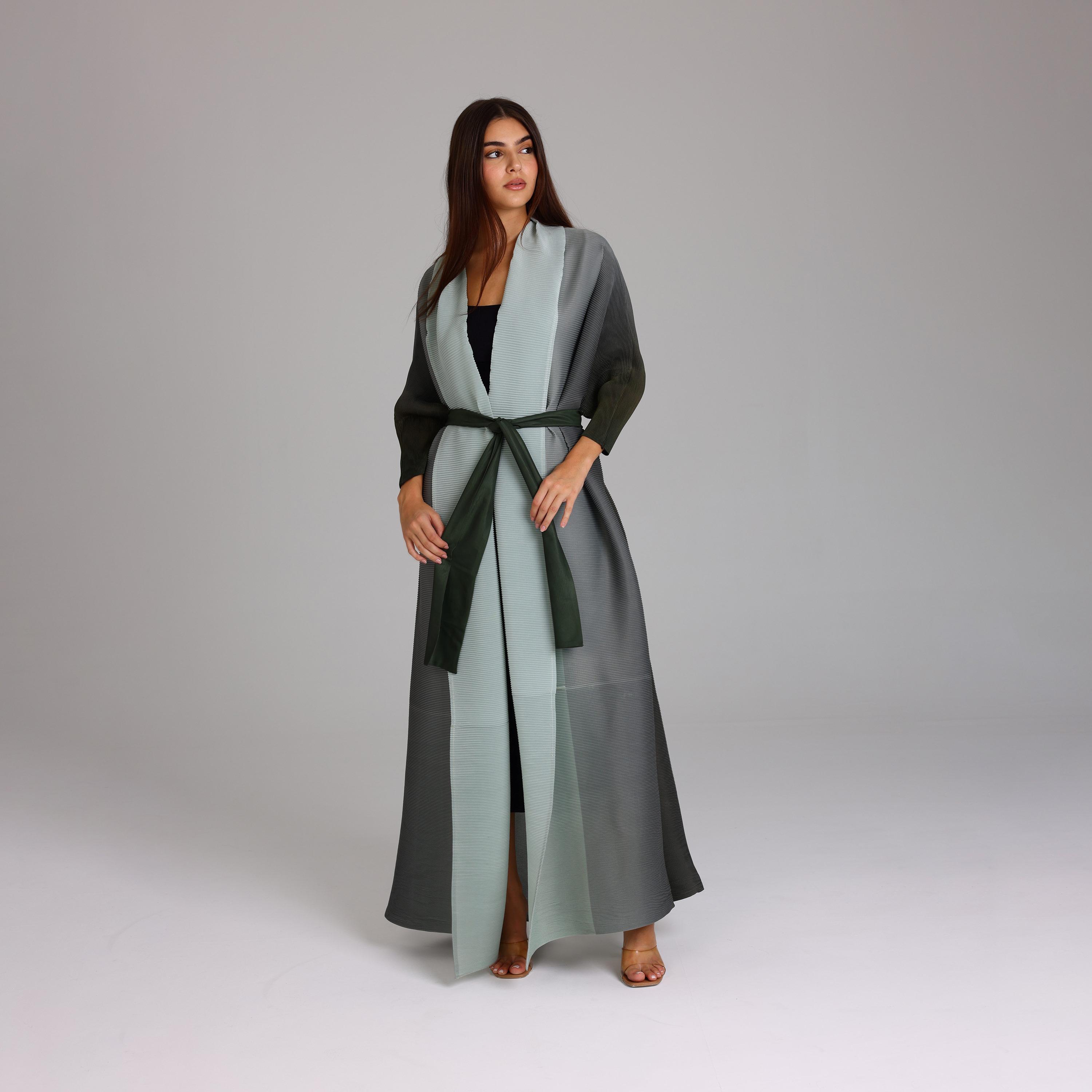 IKKXA Green Micro Pleated Plisse Women's Abaya-women-arabicclothing-abayas-image-1