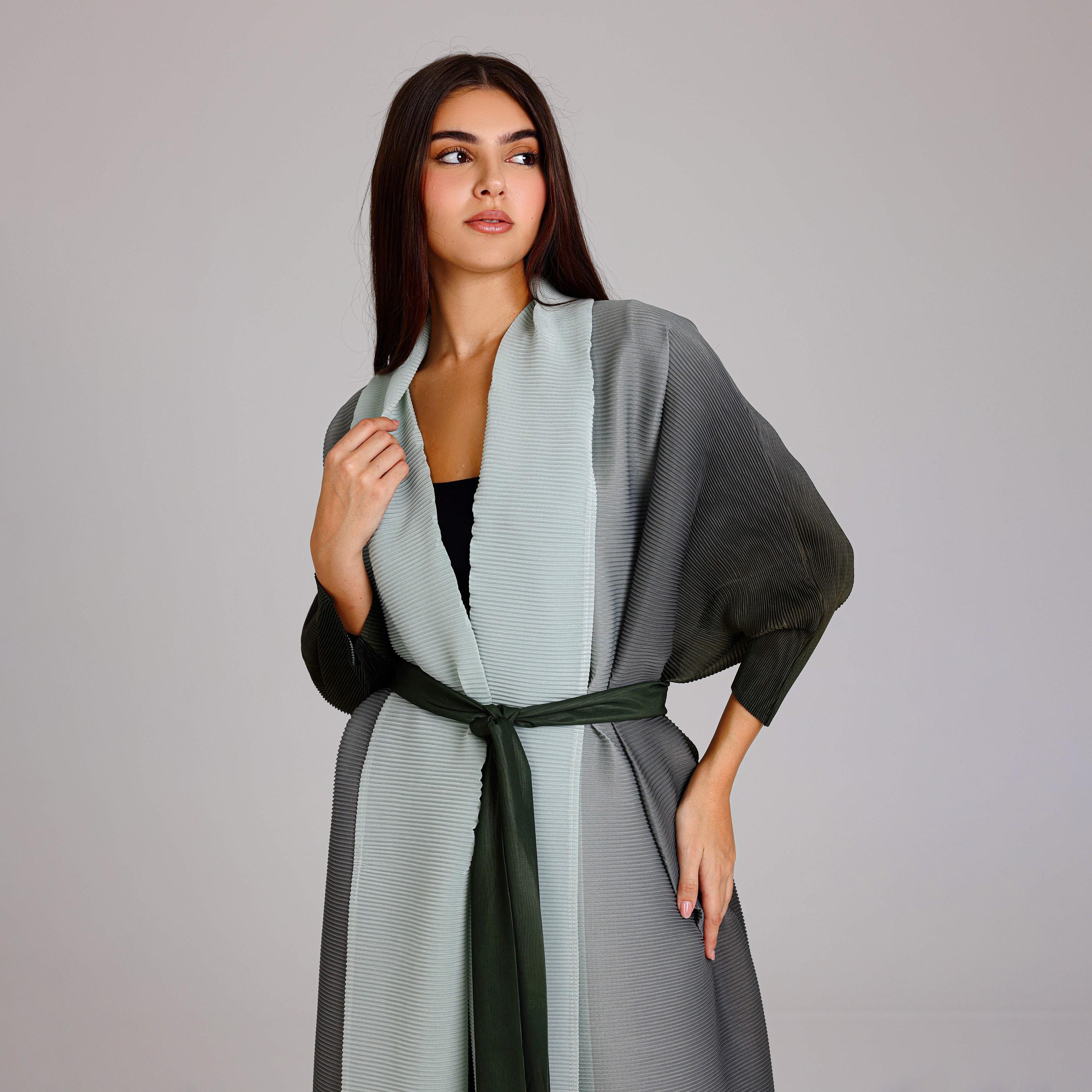 IKKXA Green Micro Pleated Plisse Women's Abaya-women-arabicclothing-abayas-image-2