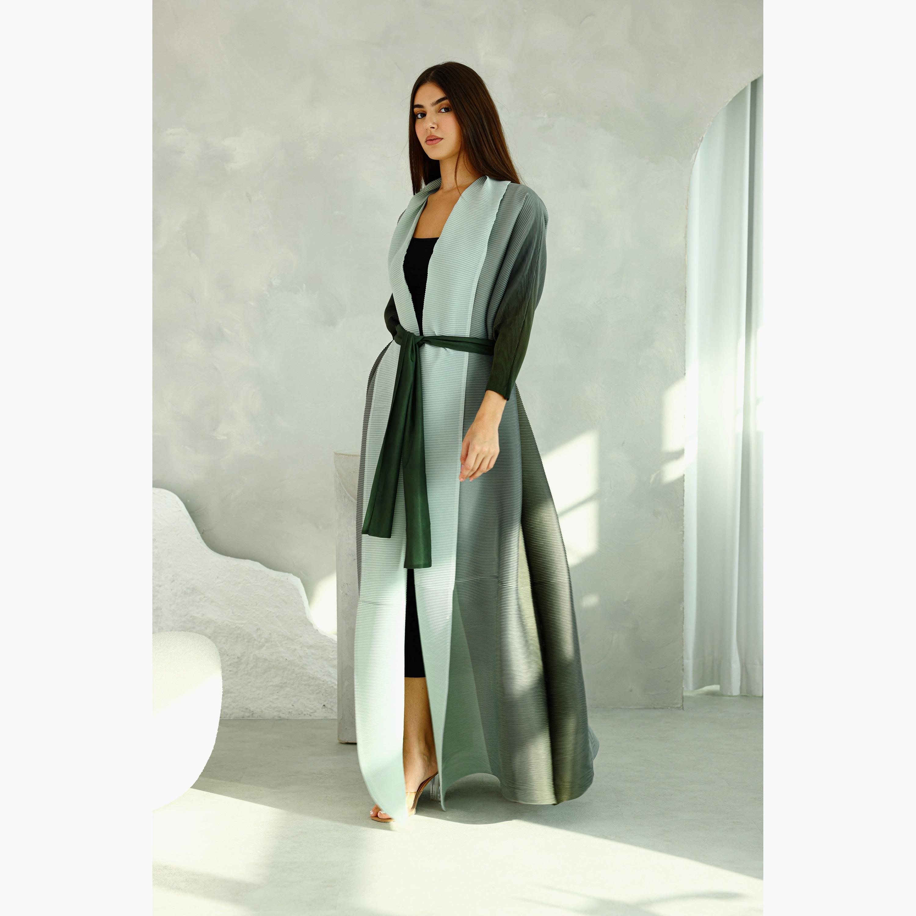 IKKXA Green Micro Pleated Plisse Women's Abaya-women-arabicclothing-abayas-image-3