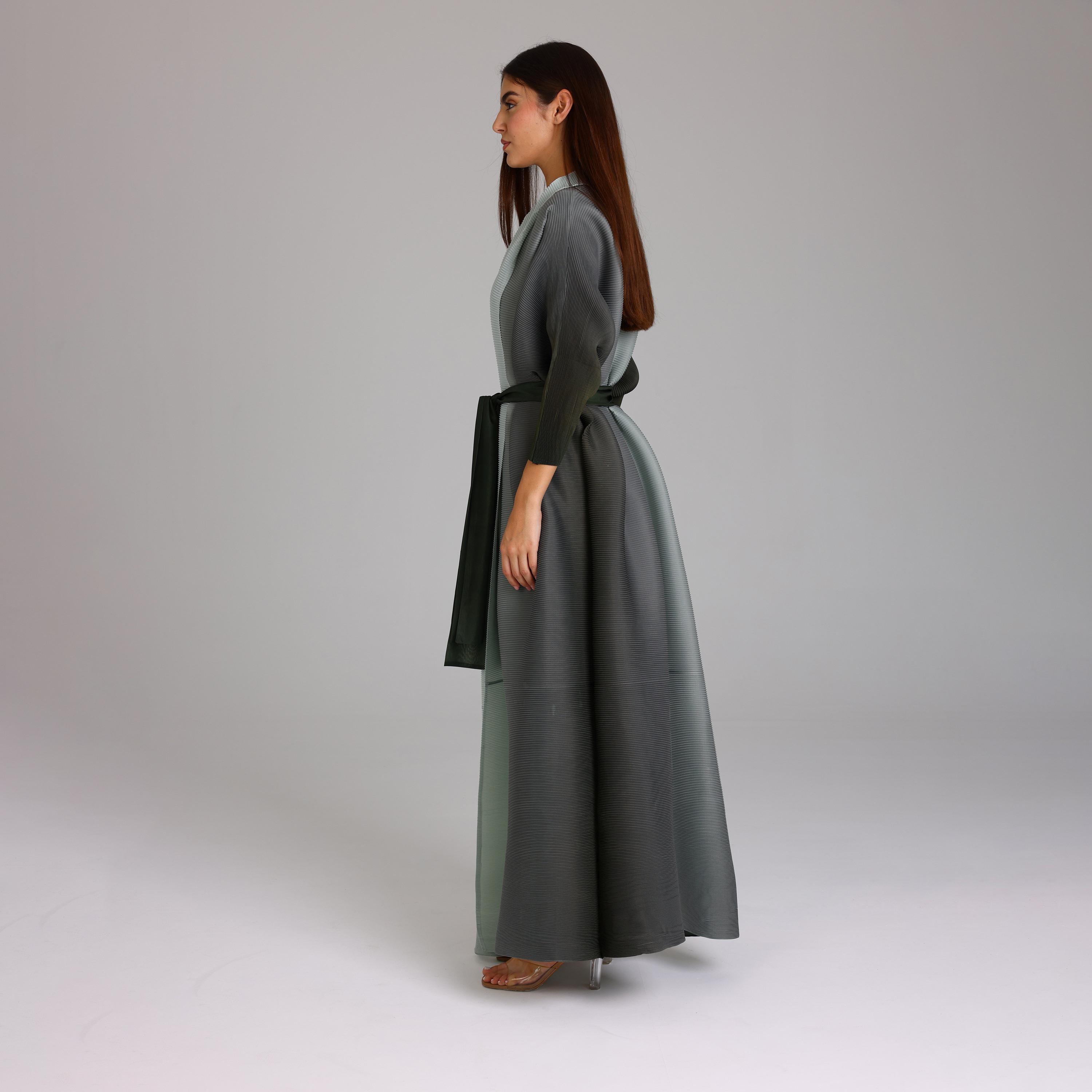 IKKXA Green Micro Pleated Plisse Women's Abaya-women-arabicclothing-abayas-image-4