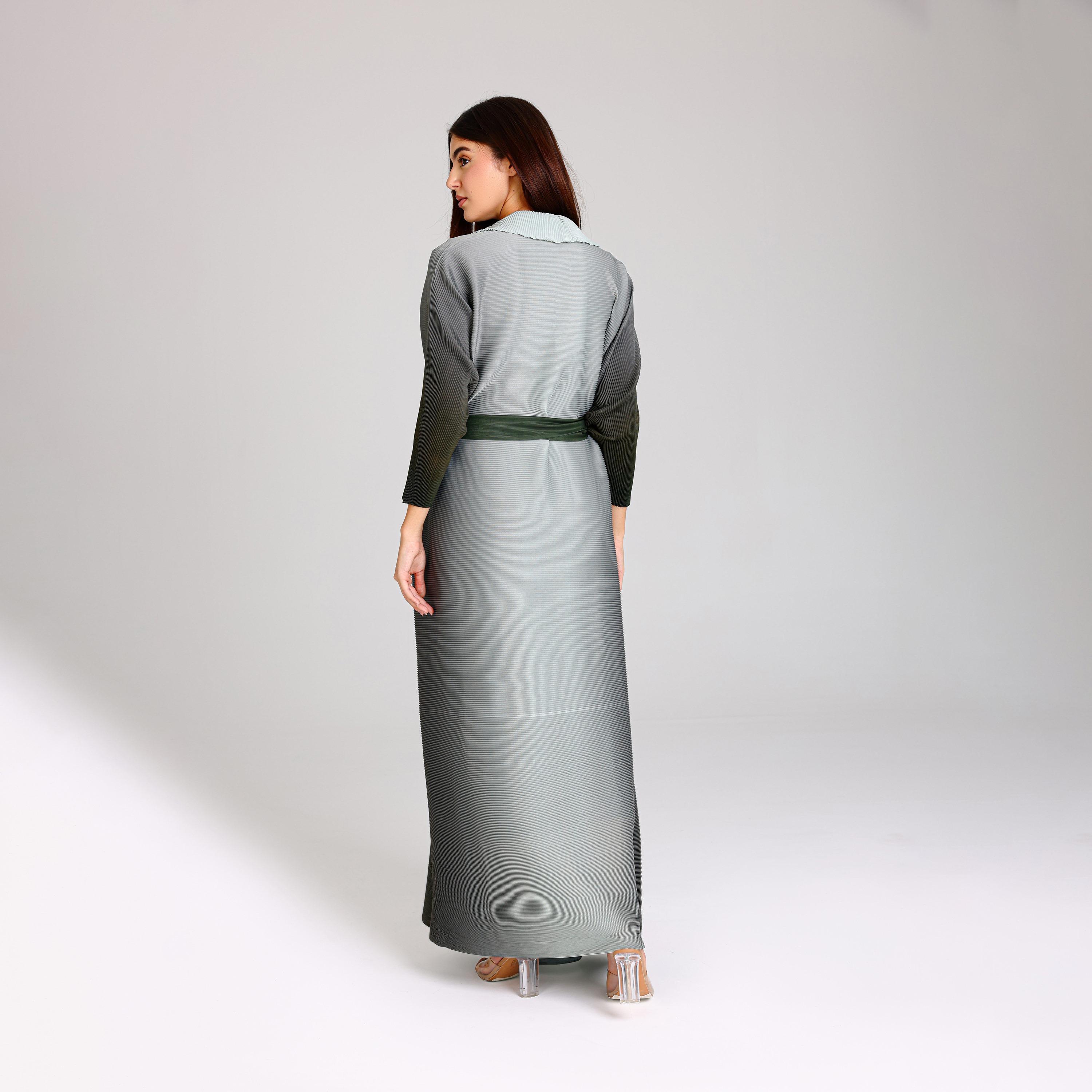 IKKXA Green Micro Pleated Plisse Women's Abaya-women-arabicclothing-abayas-image-5