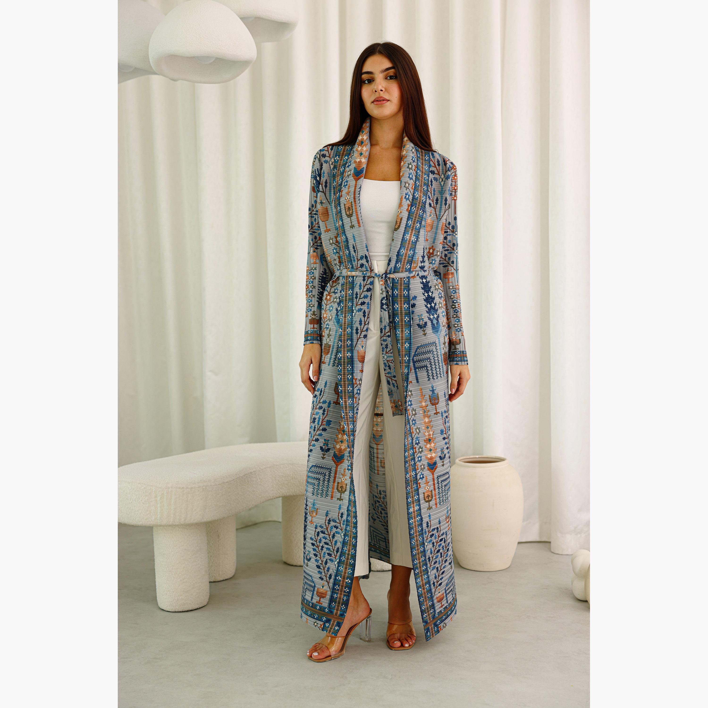 IKKXA Multicolor Bohemian Print Plisse Women's Abaya-women-arabicclothing-abayas-image-1