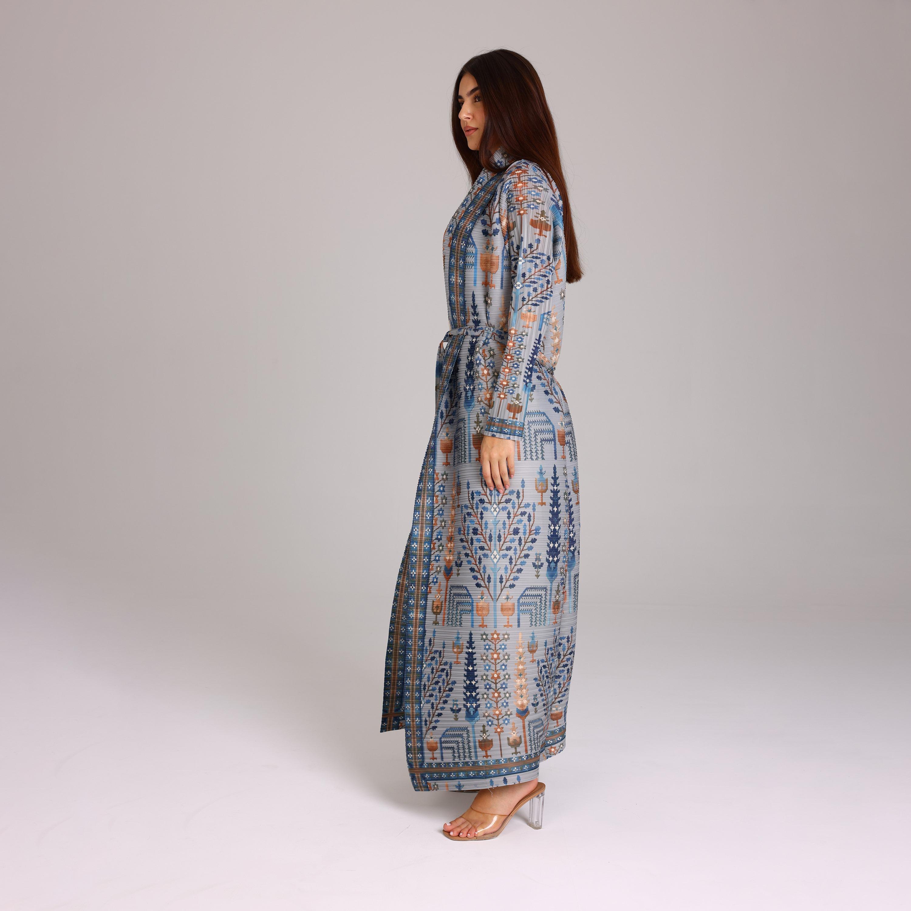 IKKXA Multicolor Bohemian Print Plisse Women's Abaya-women-arabicclothing-abayas-image-4