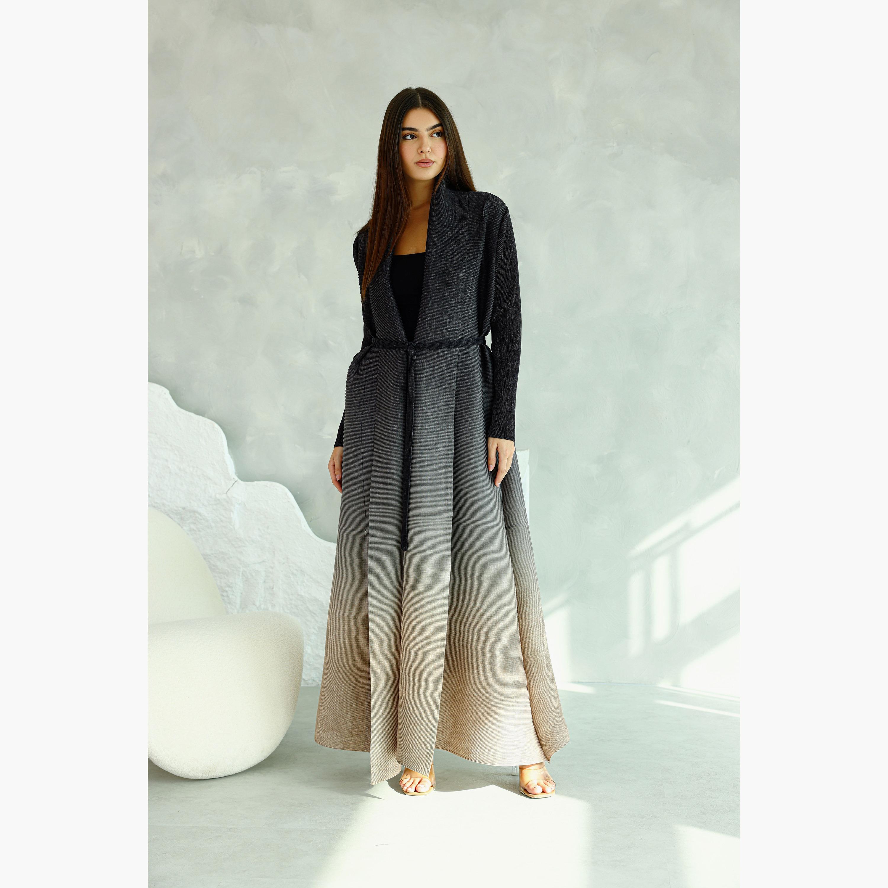 IKKXA Grey Ombre Plisse Women's Abaya-women-arabicclothing-abayas-image-1
