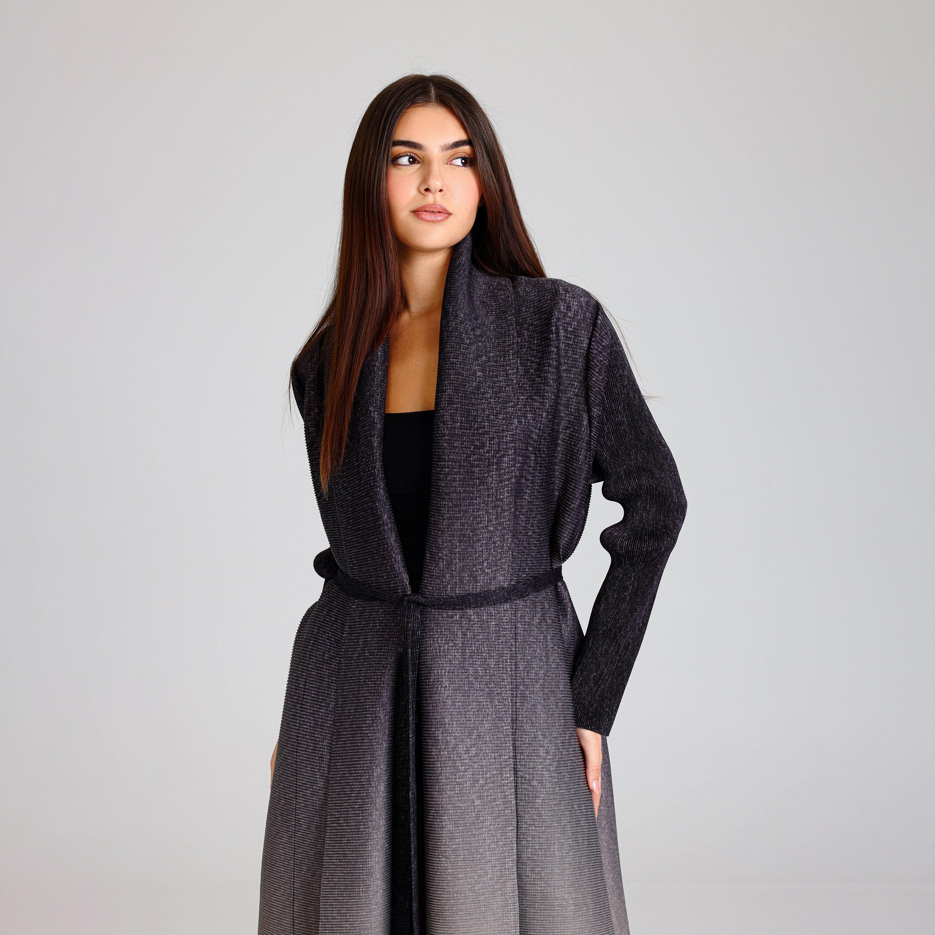 IKKXA Grey Ombre Plisse Women's Abaya-women-arabicclothing-abayas-image-2
