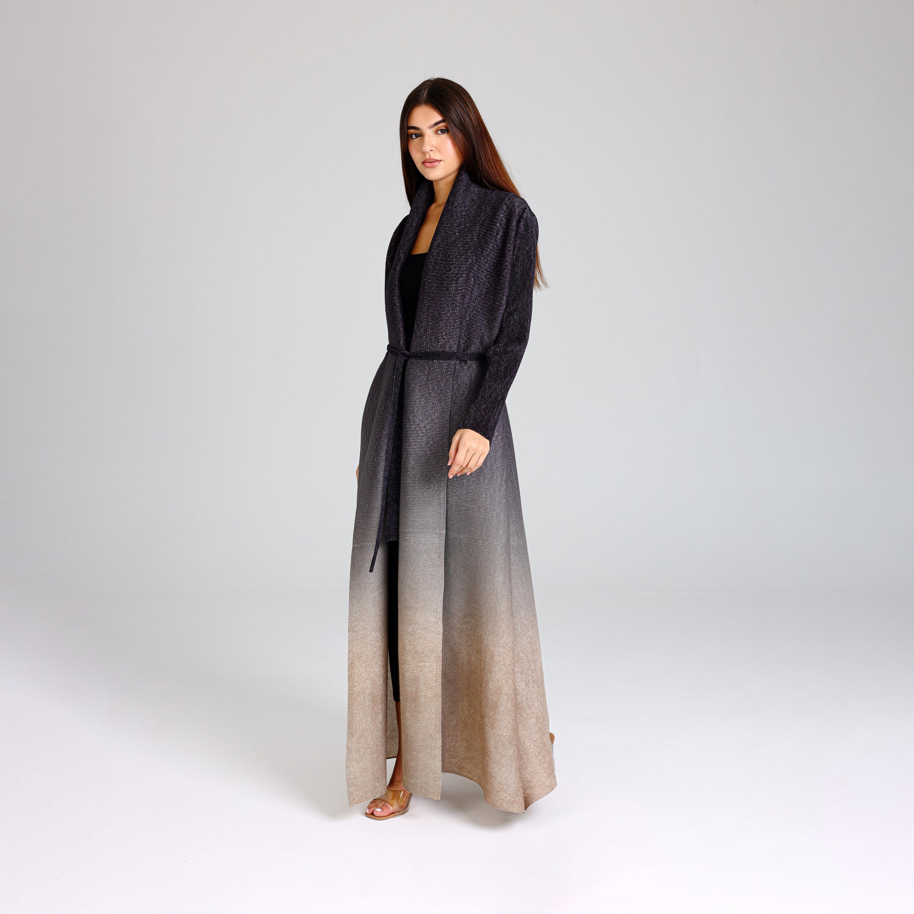 IKKXA Grey Ombre Plisse Women's Abaya-women-arabicclothing-abayas-image-3
