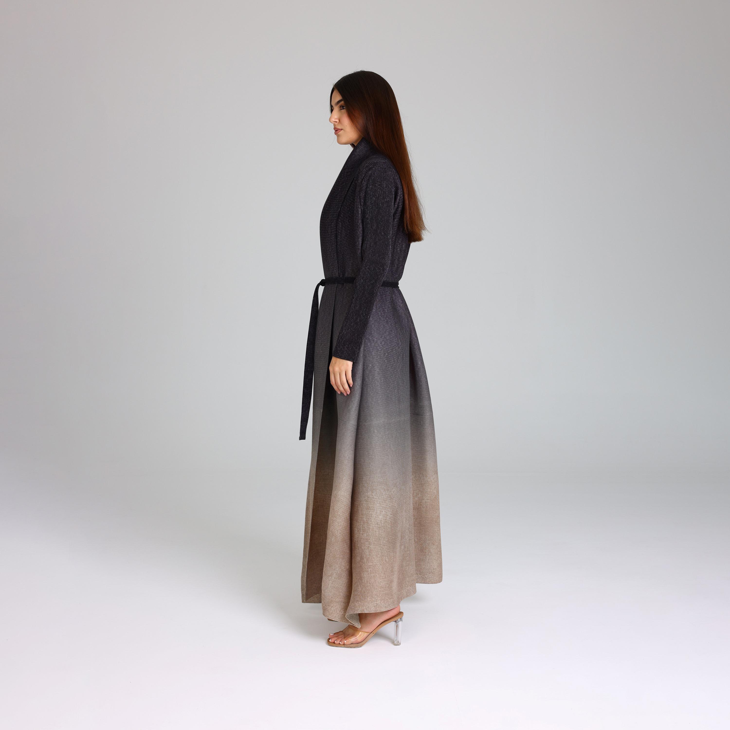 IKKXA Grey Ombre Plisse Women's Abaya-women-arabicclothing-abayas-image-4