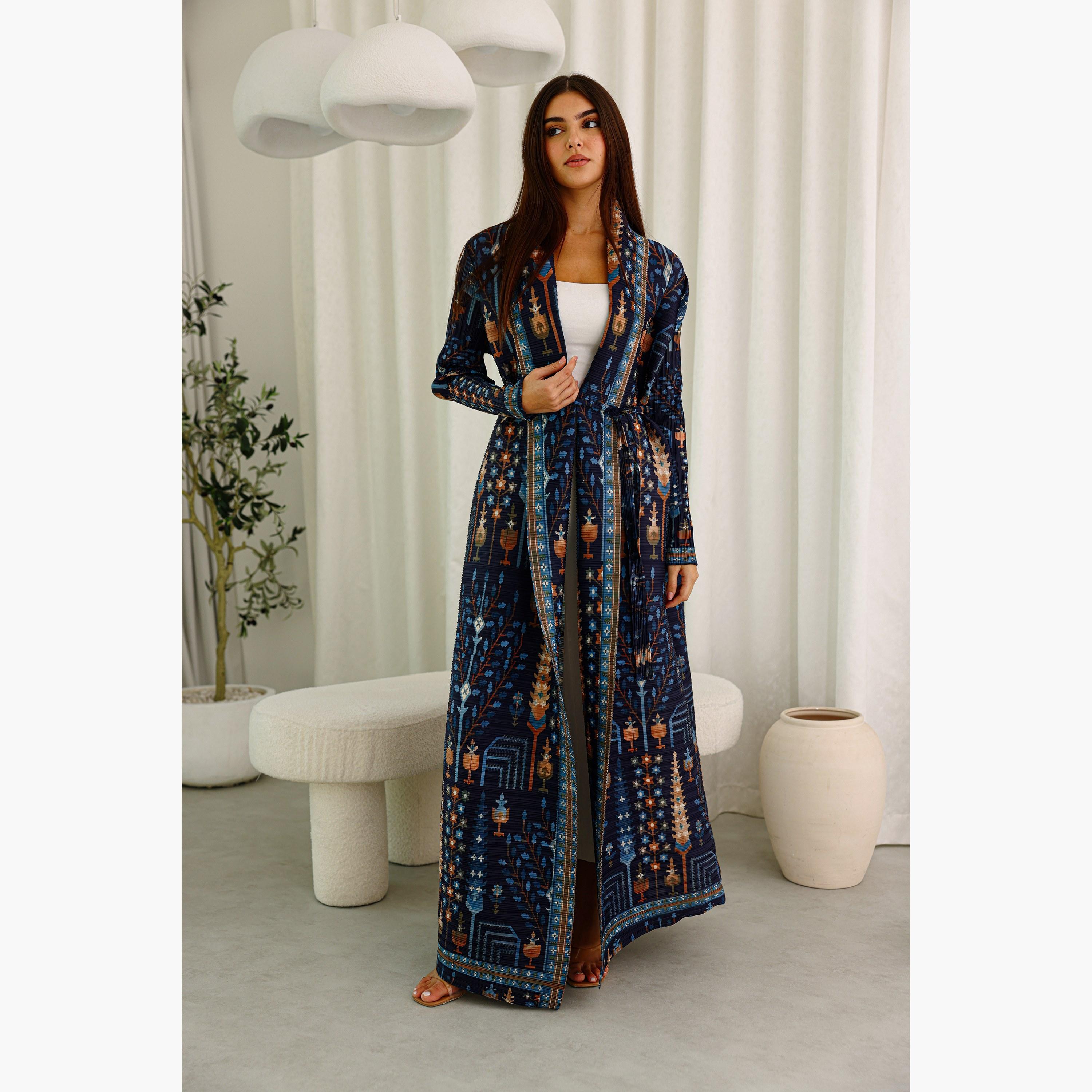 عباية نسائية بليسيه بطبعة بوهيمية متعددة الألوان من إككسا.-women-arabicclothing-abayas-image-1