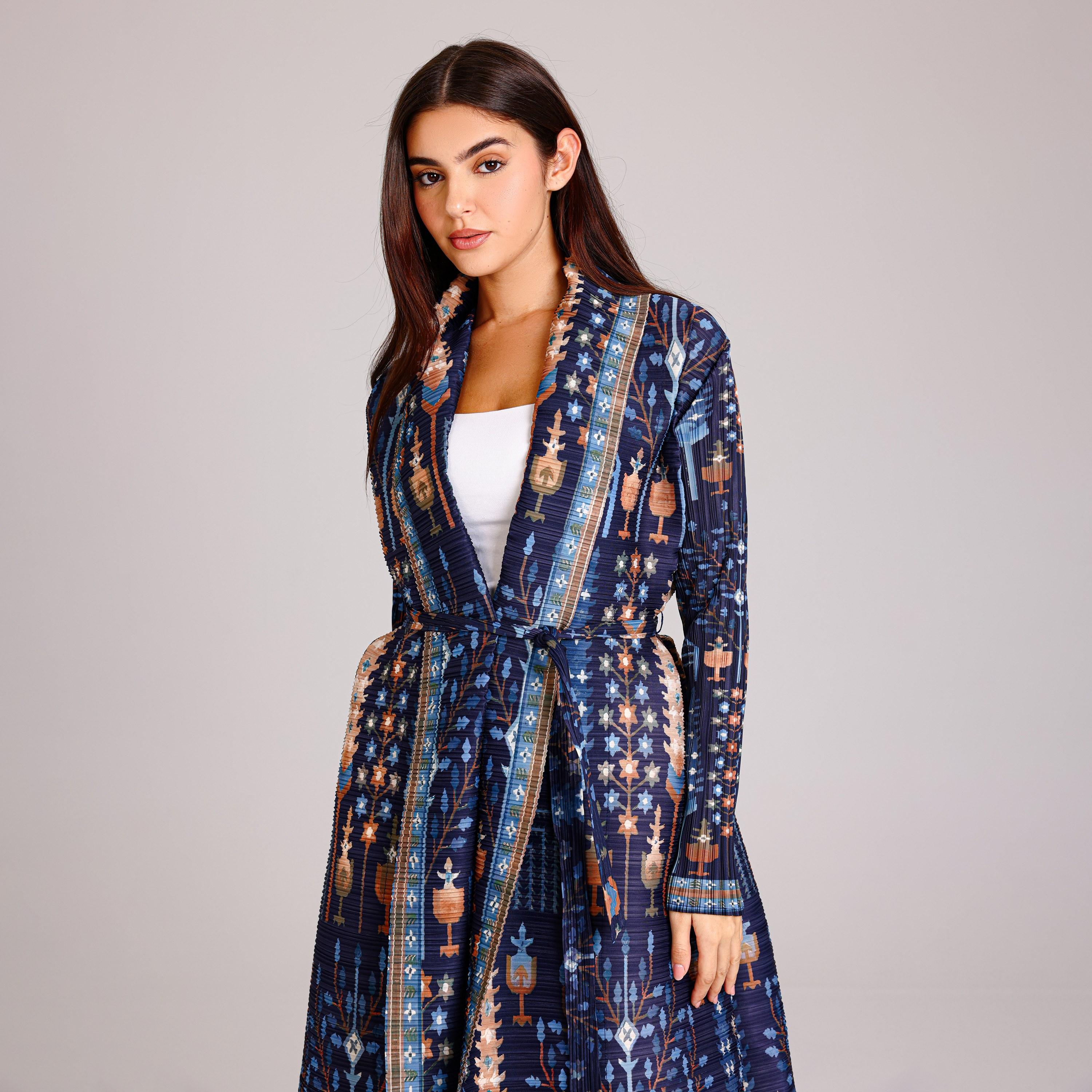 عباية نسائية بليسيه بطبعة بوهيمية متعددة الألوان من إككسا.-women-arabicclothing-abayas-image-2