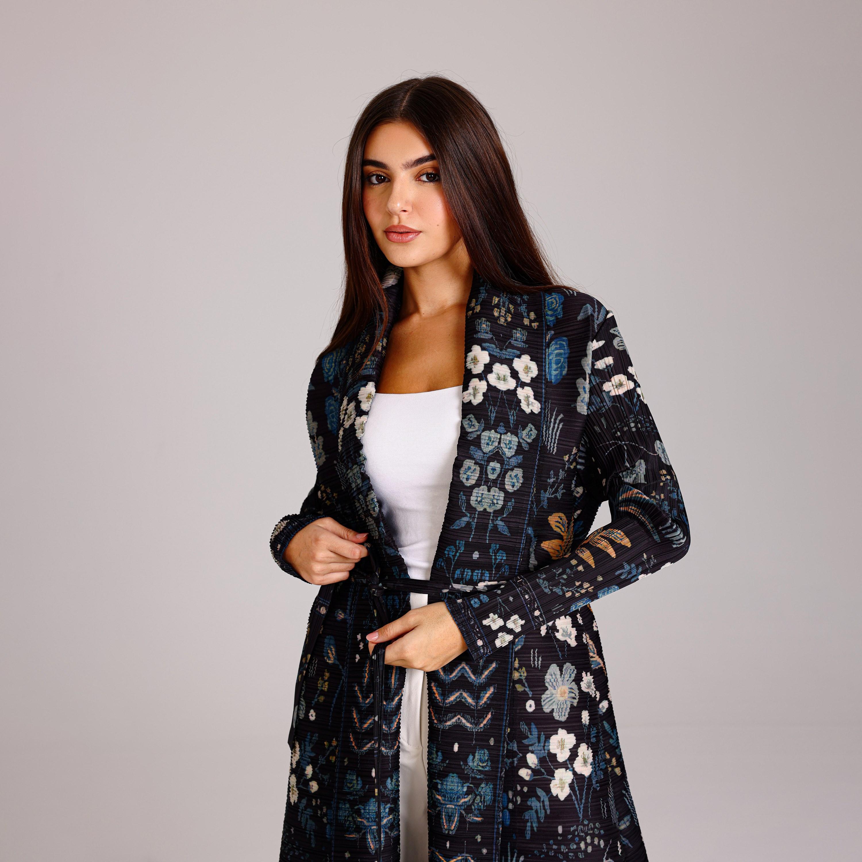 IKKXA Multicolor Floral Print Plisse Women's Abaya-women-arabicclothing-abayas-image-2
