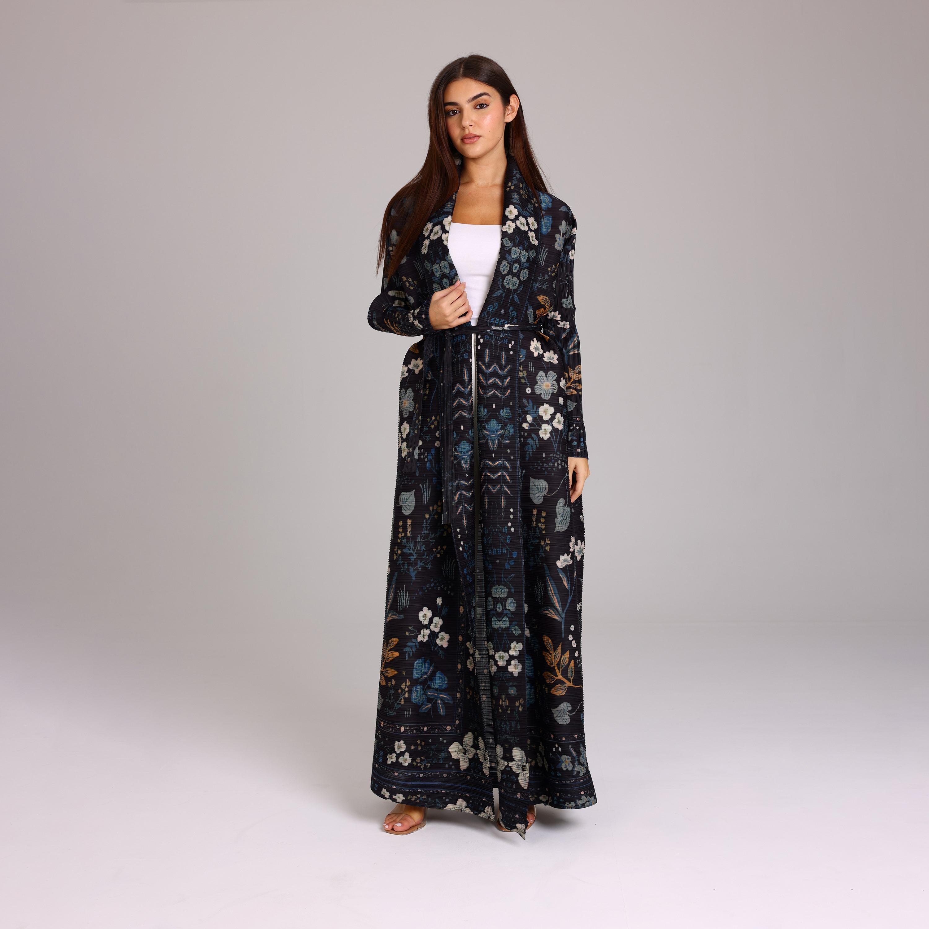 IKKXA Multicolor Floral Print Plisse Women's Abaya-women-arabicclothing-abayas-image-3