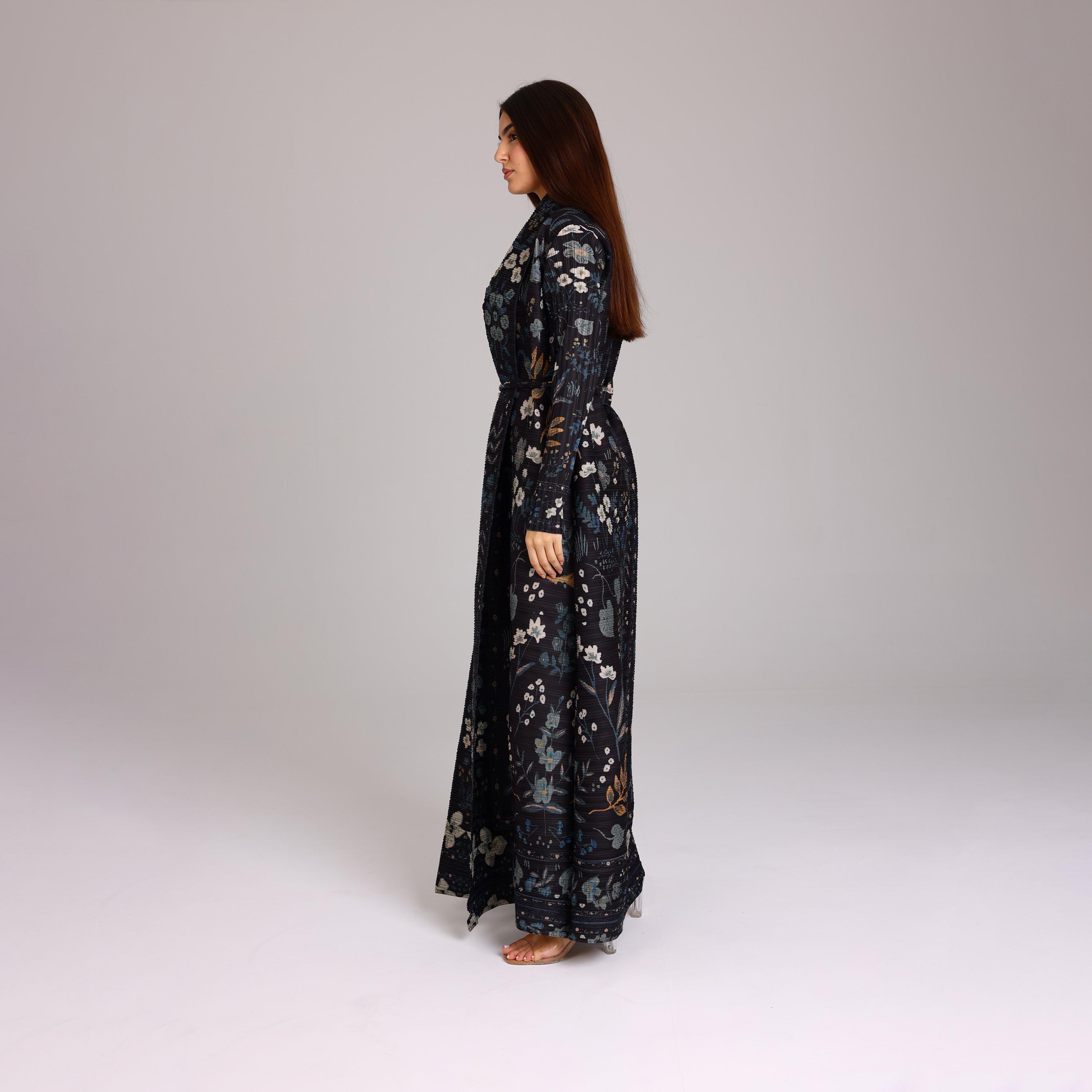 IKKXA Multicolor Floral Print Plisse Women's Abaya-women-arabicclothing-abayas-image-4