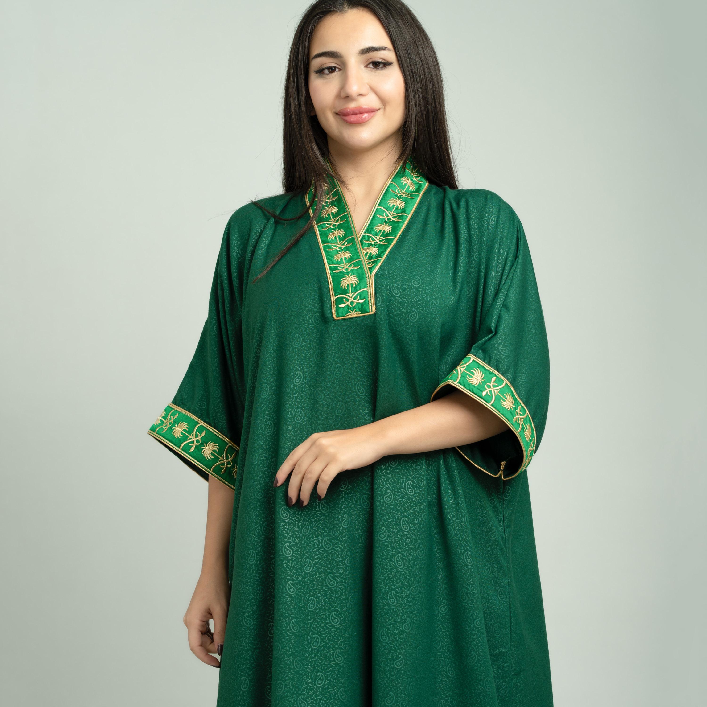 IKKXA Green Embroidered Yoke Women's Jalabiya-women-arabicclothing-jalabiyas-image-2