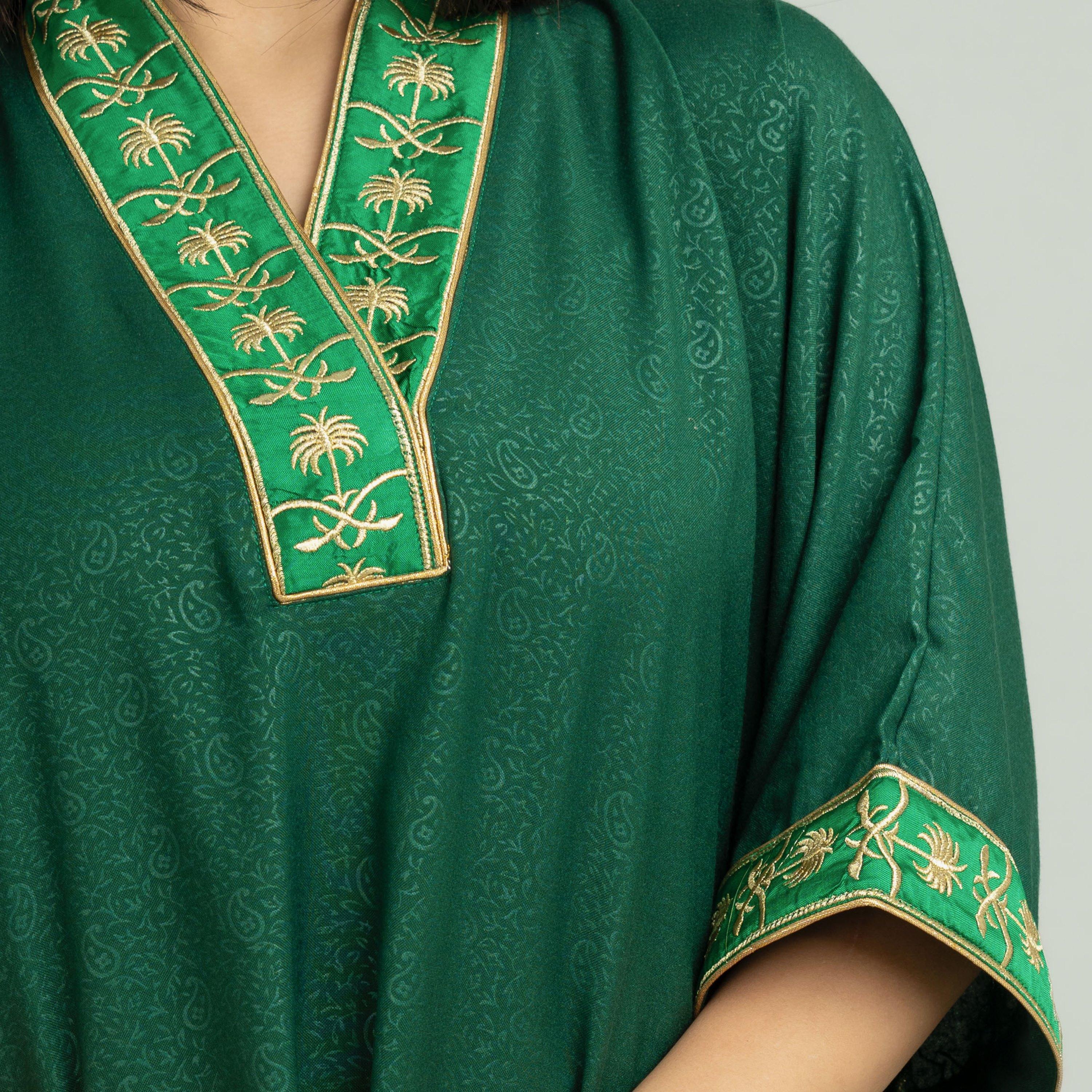 IKKXA Green Embroidered Yoke Women's Jalabiya-women-arabicclothing-jalabiyas-image-3