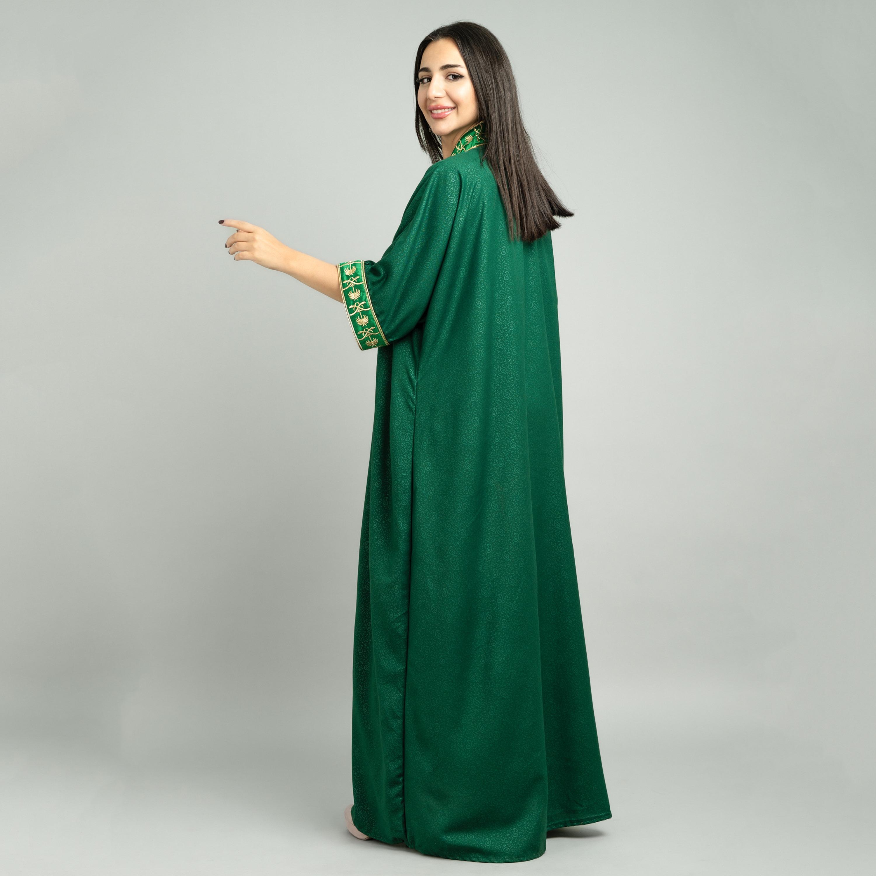 IKKXA Green Embroidered Yoke Women's Jalabiya-women-arabicclothing-jalabiyas-image-6
