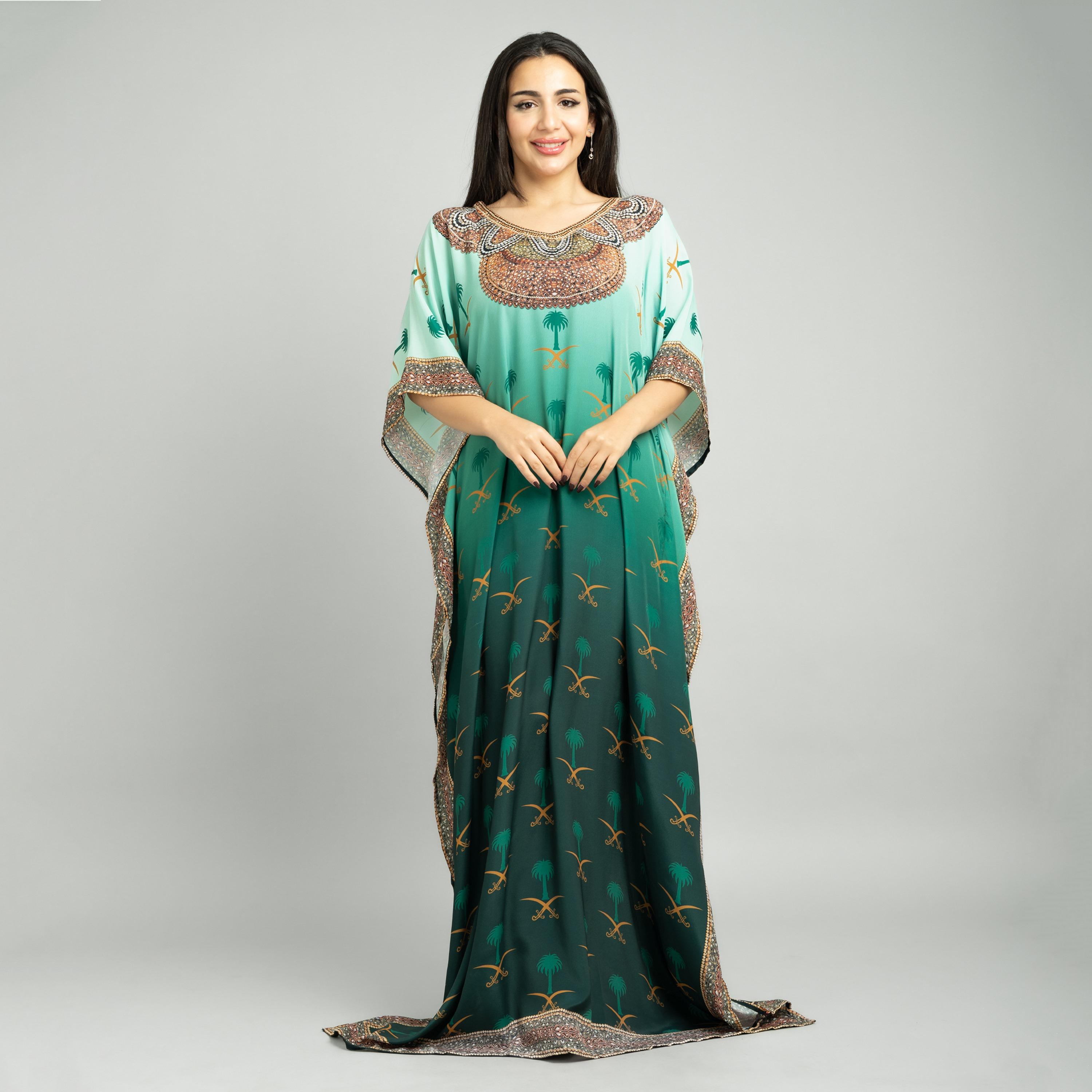 IKKXA Green Ombre and Embellished Kingdom Pride Flowing Women's Jalabiya-women-arabicclothing-jalabiyas-image-1