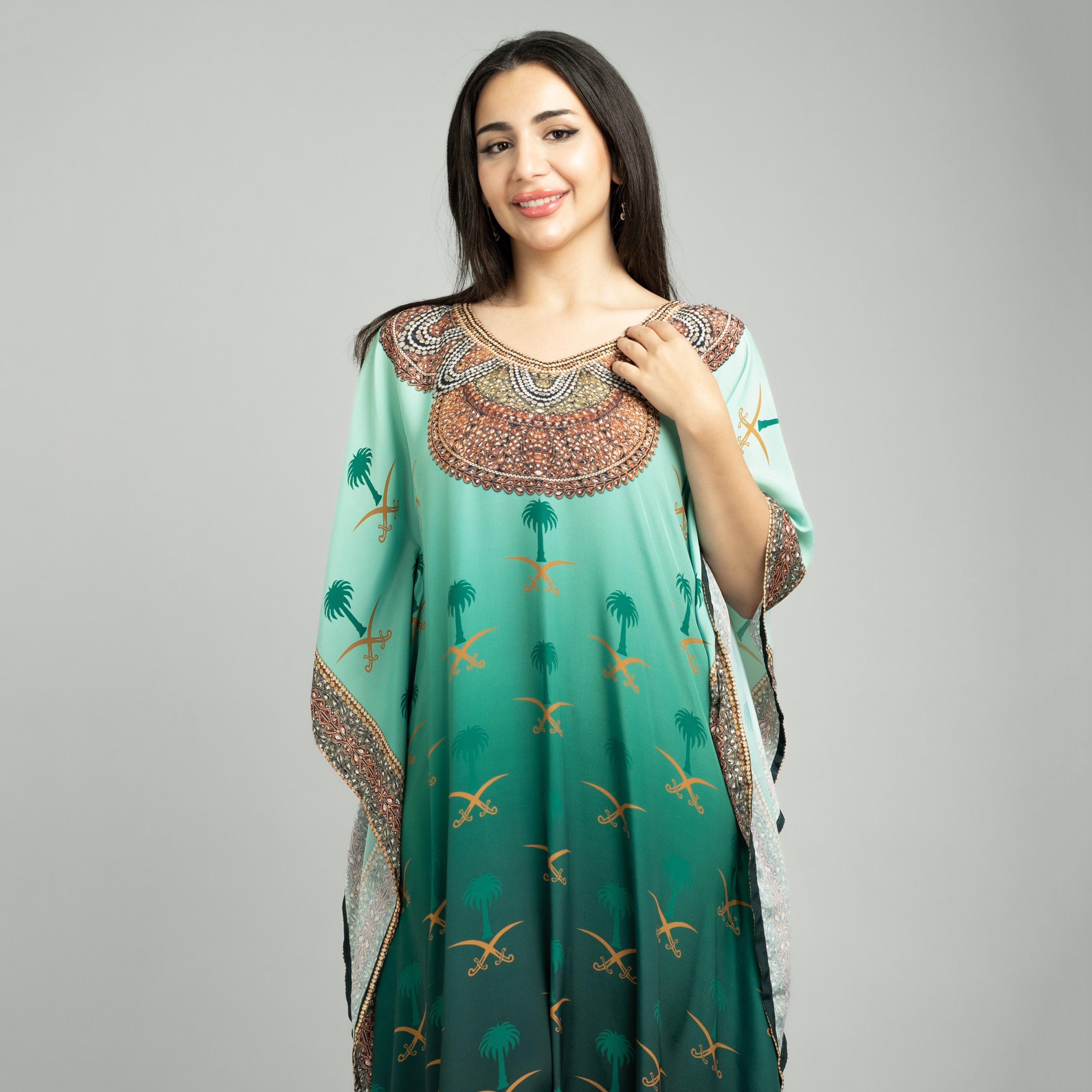 IKKXA Green Ombre and Embellished Kingdom Pride Flowing Women's Jalabiya-women-arabicclothing-jalabiyas-image-2