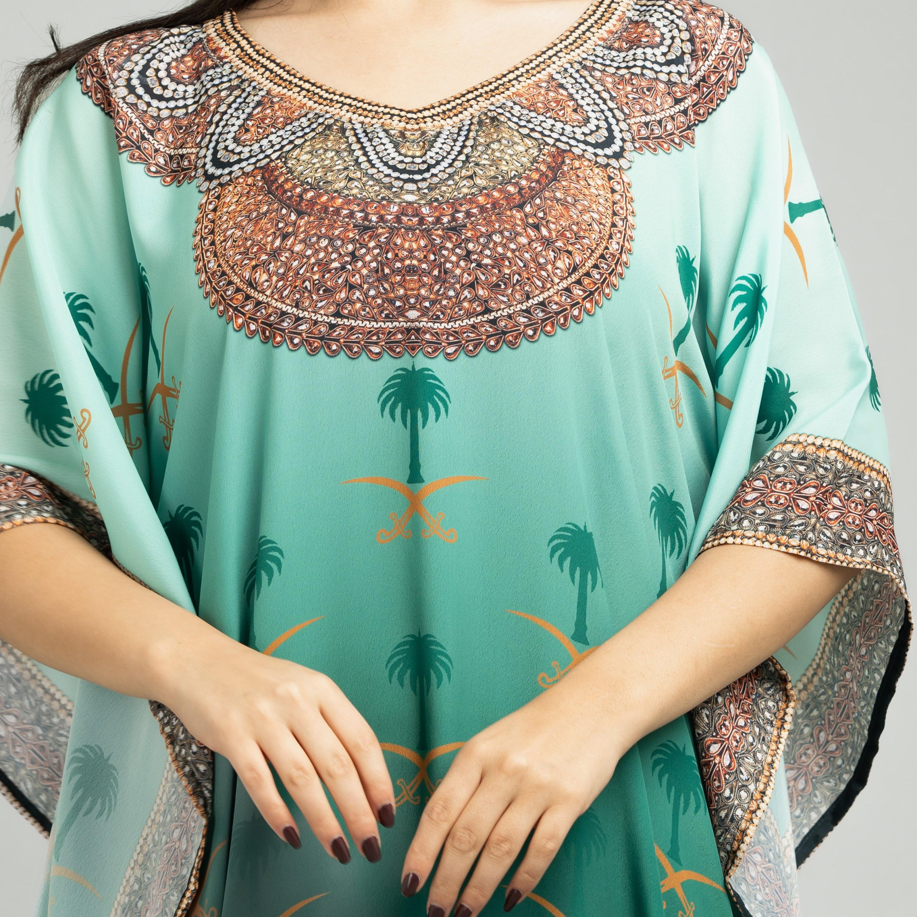 IKKXA Green Ombre and Embellished Kingdom Pride Flowing Women's Jalabiya-women-arabicclothing-jalabiyas-image-3