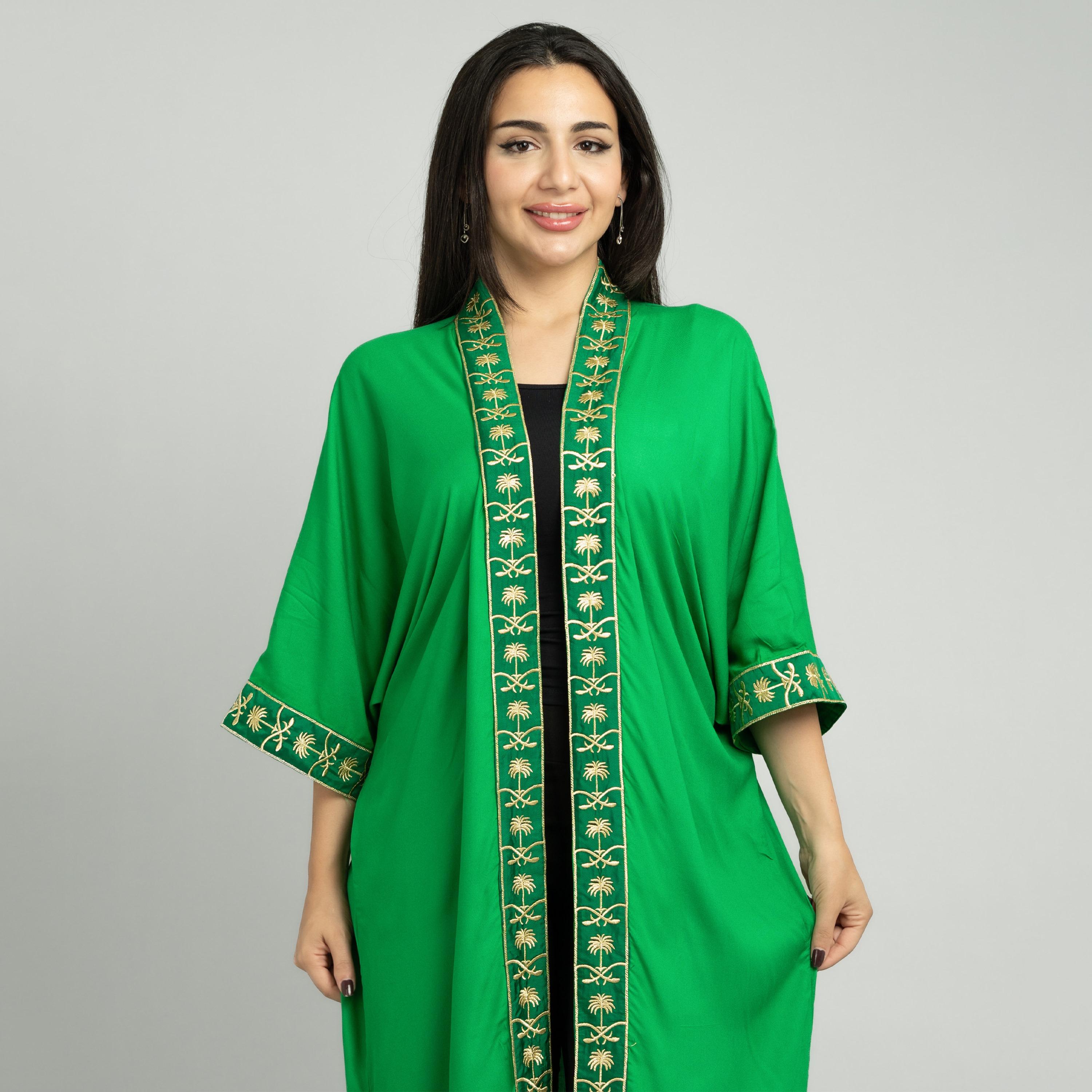 IKKXA جلابية نسائية مفتوحة من الأمام مطرزة باللون الأخضر-women-arabicclothing-abayas-image-2