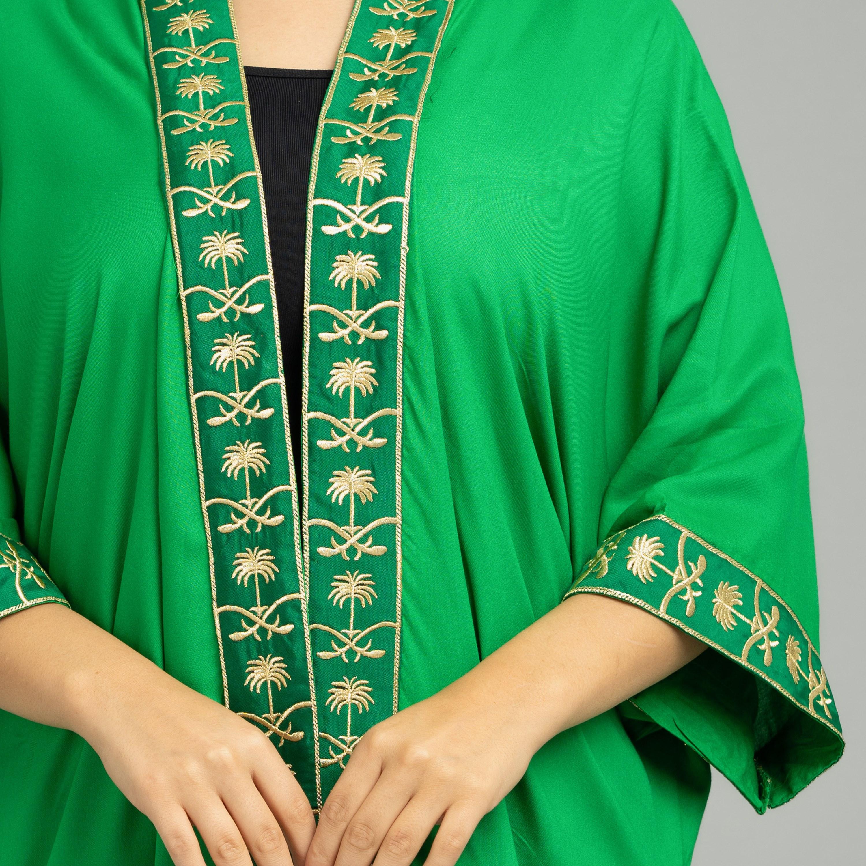 IKKXA جلابية نسائية مفتوحة من الأمام مطرزة باللون الأخضر-women-arabicclothing-abayas-image-3