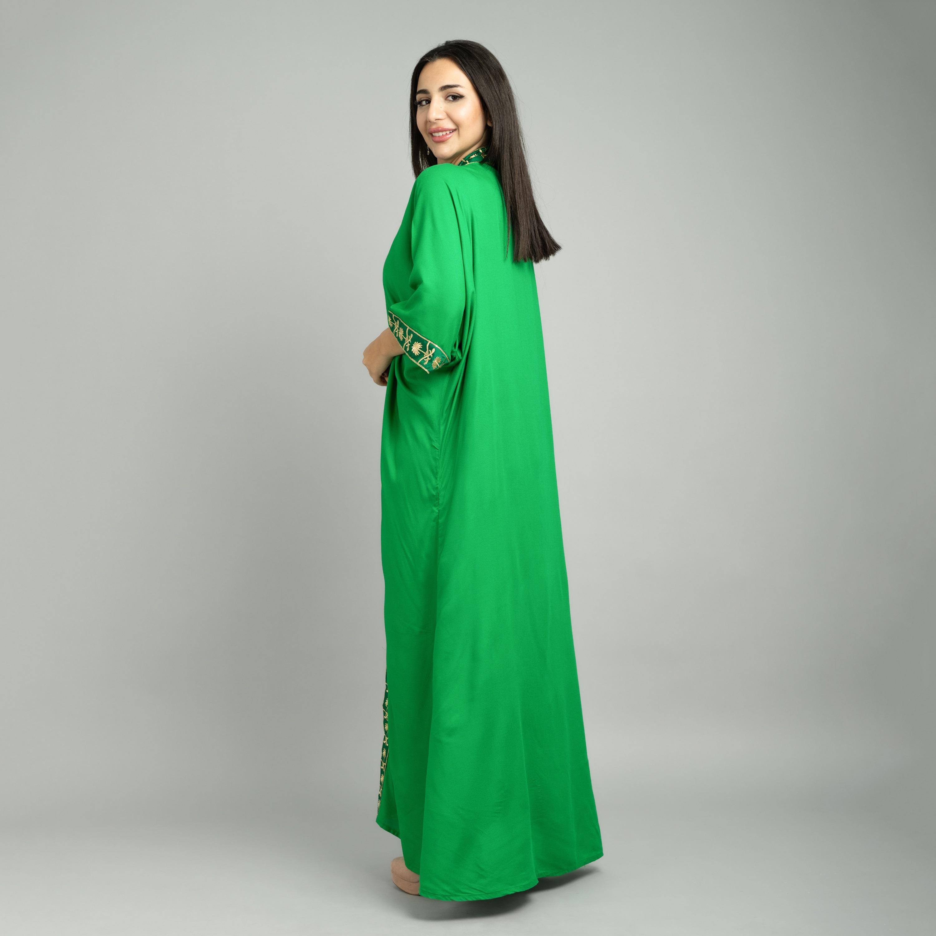 IKKXA Green Embroidered Yoke Open Front Women's Jalabiya-women-arabicclothing-abayas-image-5