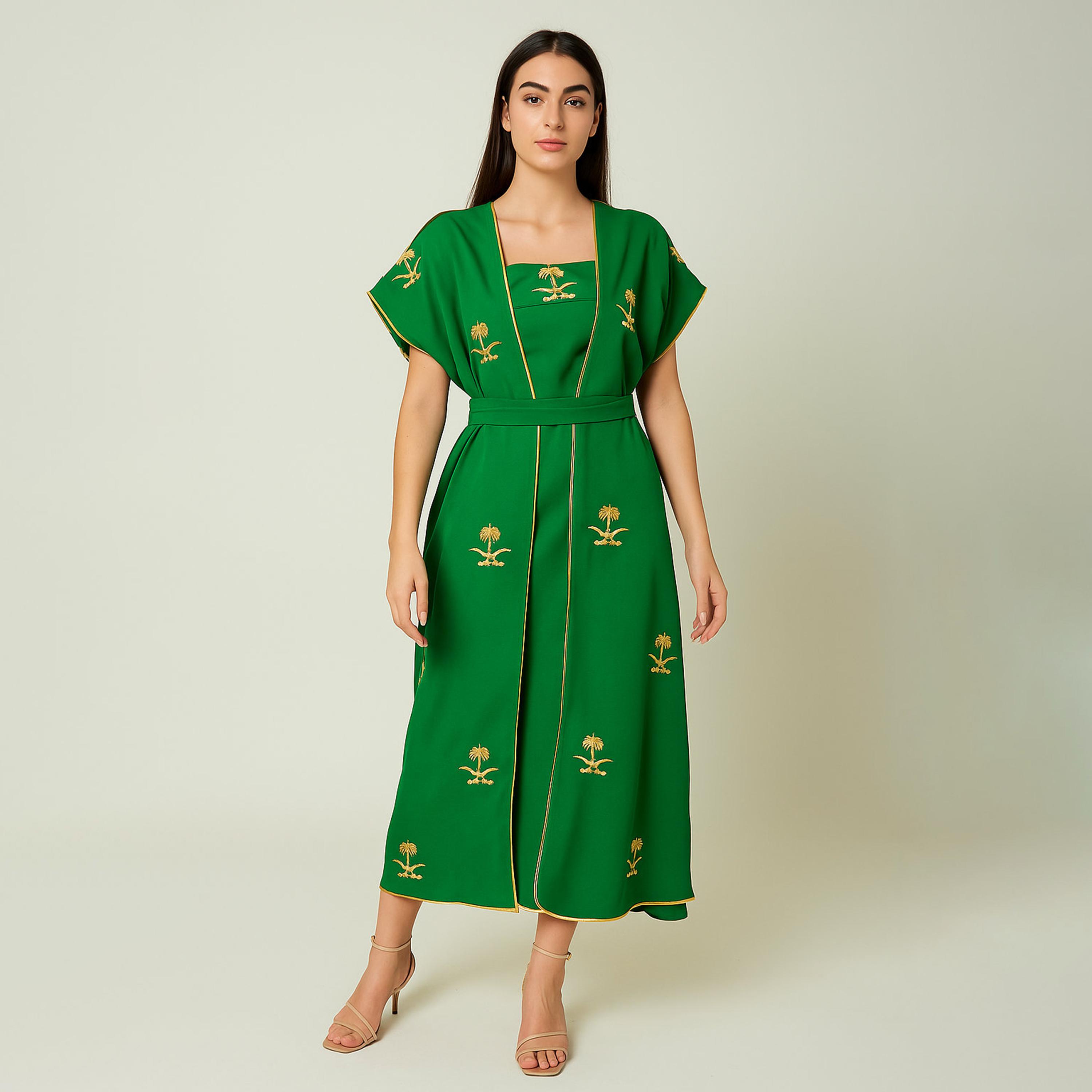 IKKXA Green KSA National Day Embroidered Women's 2 Piece Set-women-arabicclothing-sets-image-1