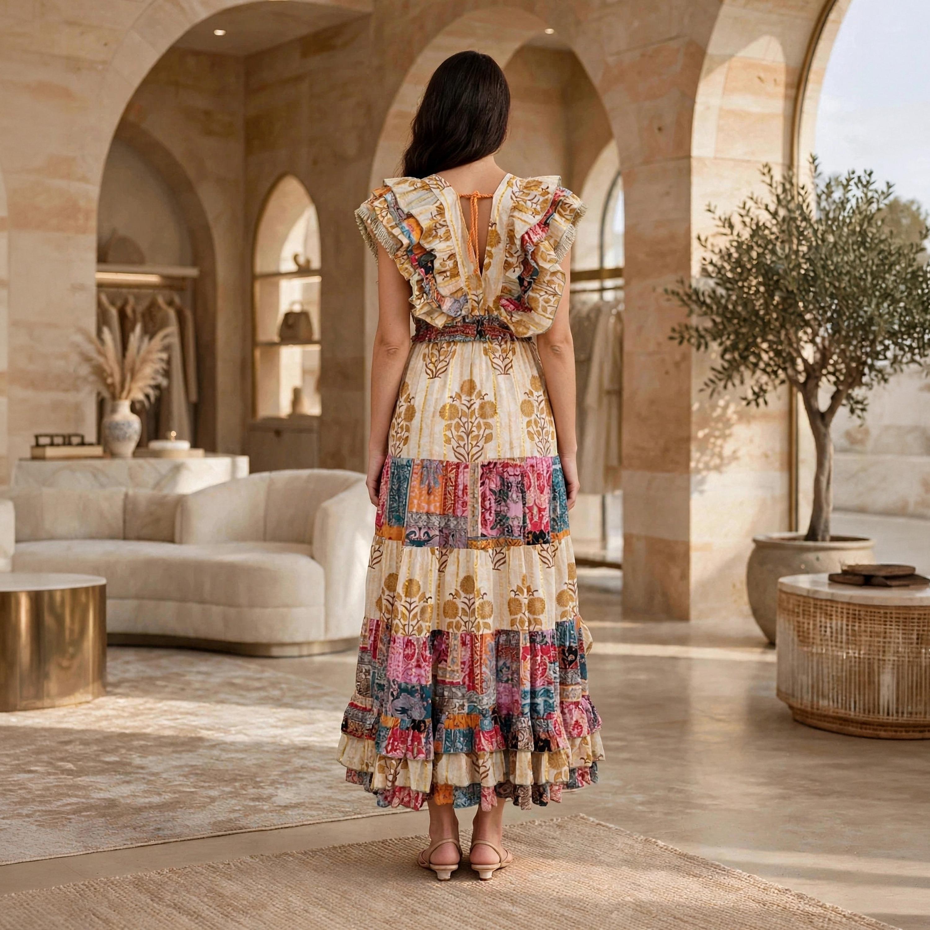 IKKXA Floral Print Flutter Sleeves Women's Evening Tiered High-Low Jalabiya-women-arabicclothing-dresses-image-5