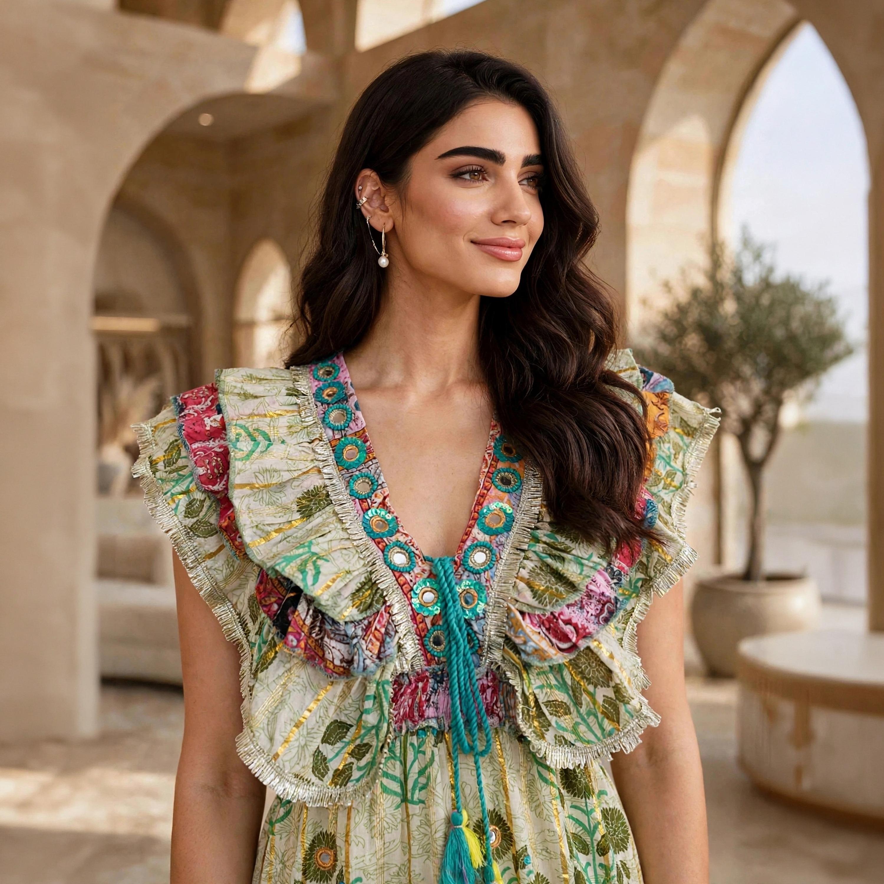 جلابية سهرة حريمي بطبقات وذيل غير متساوٍ بطبعة زهور وأكمام رفرفة من إكسا-women-arabicclothing-dresses-image-7