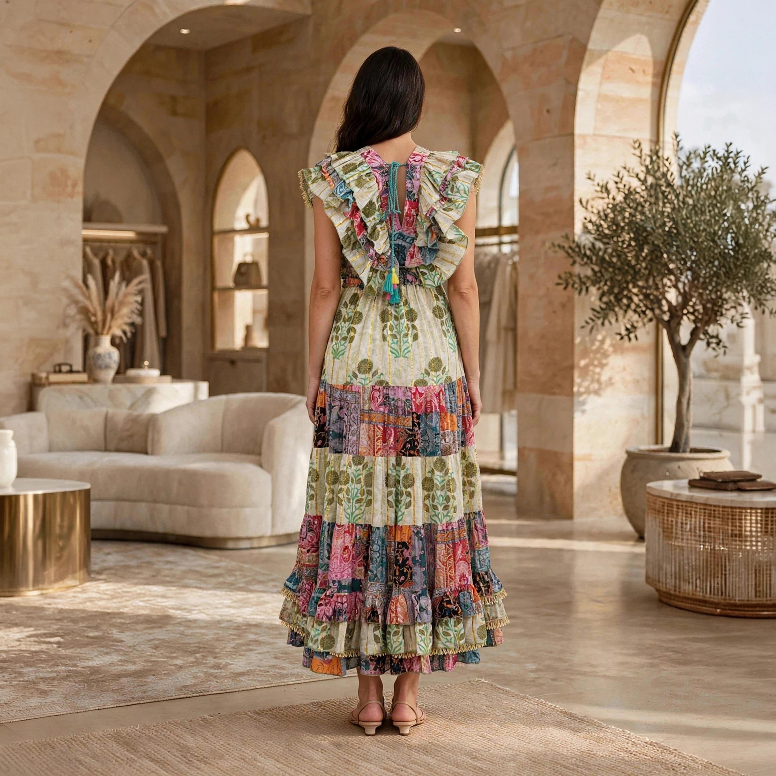 جلابية سهرة حريمي بطبقات وذيل غير متساوٍ بطبعة زهور وأكمام رفرفة من إكسا-women-arabicclothing-dresses-image-10