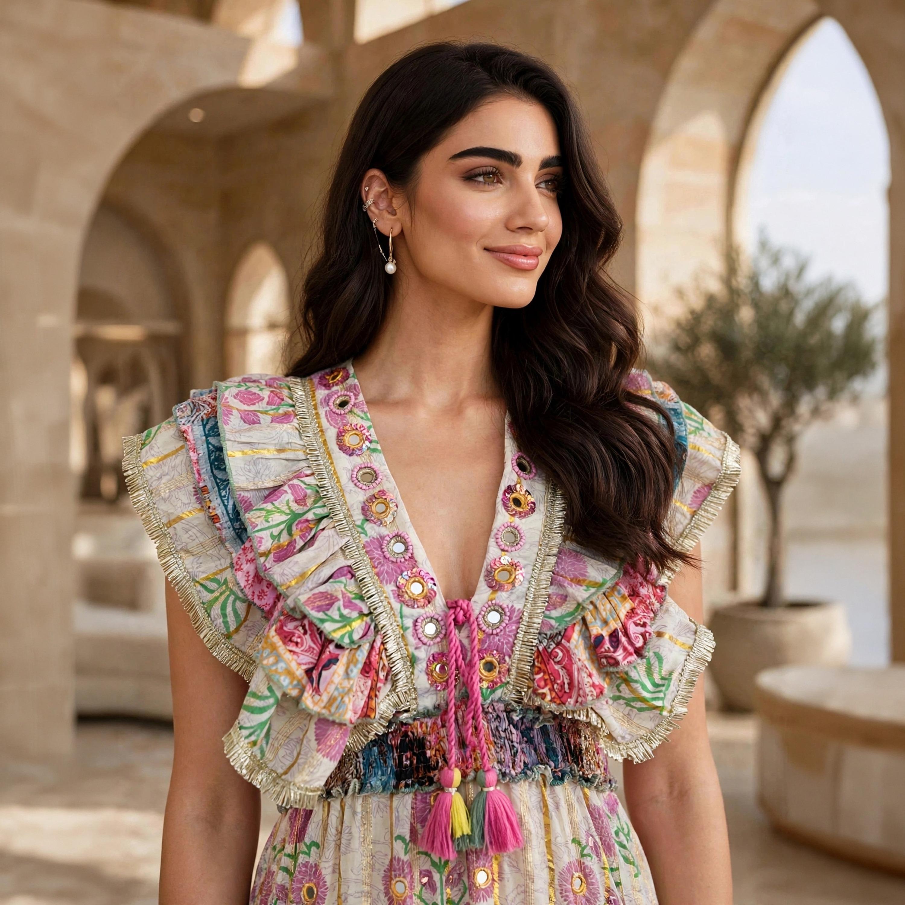 جلابية سهرة حريمي بطبقات وذيل غير متساوٍ بطبعة زهور وأكمام رفرفة من إكسا-women-arabicclothing-dresses-image-12