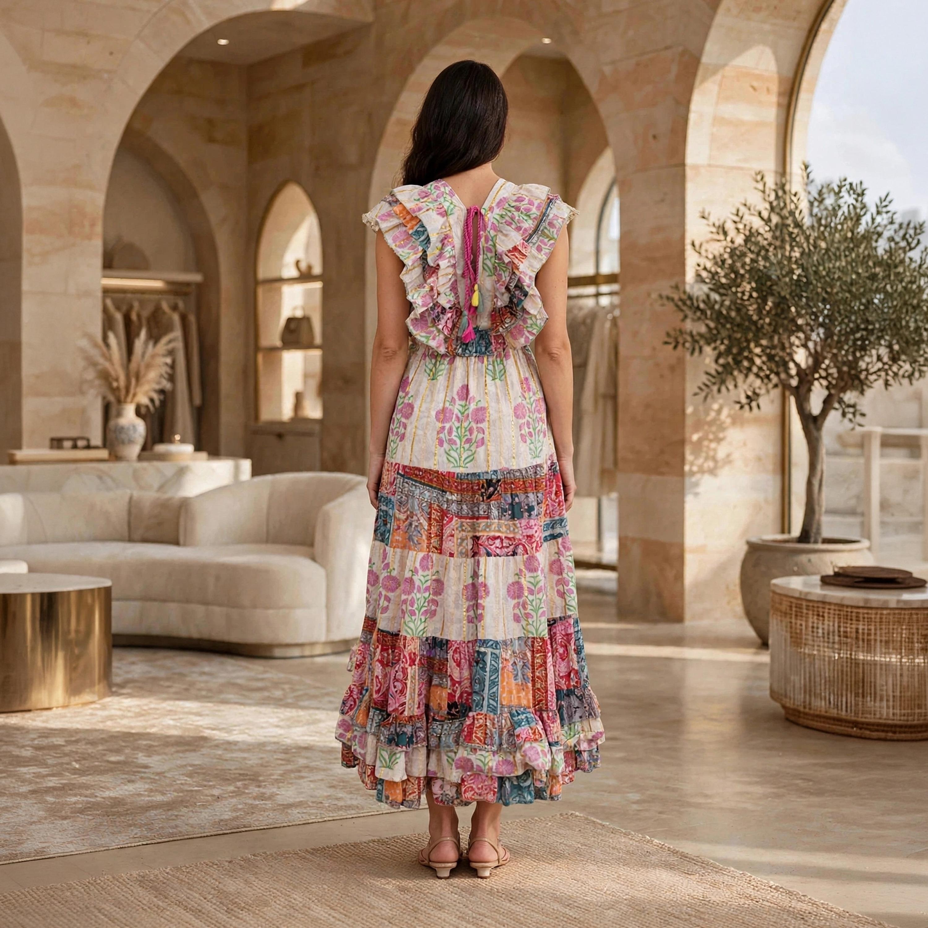 جلابية سهرة حريمي بطبقات وذيل غير متساوٍ بطبعة زهور وأكمام رفرفة من إكسا-women-arabicclothing-dresses-image-15