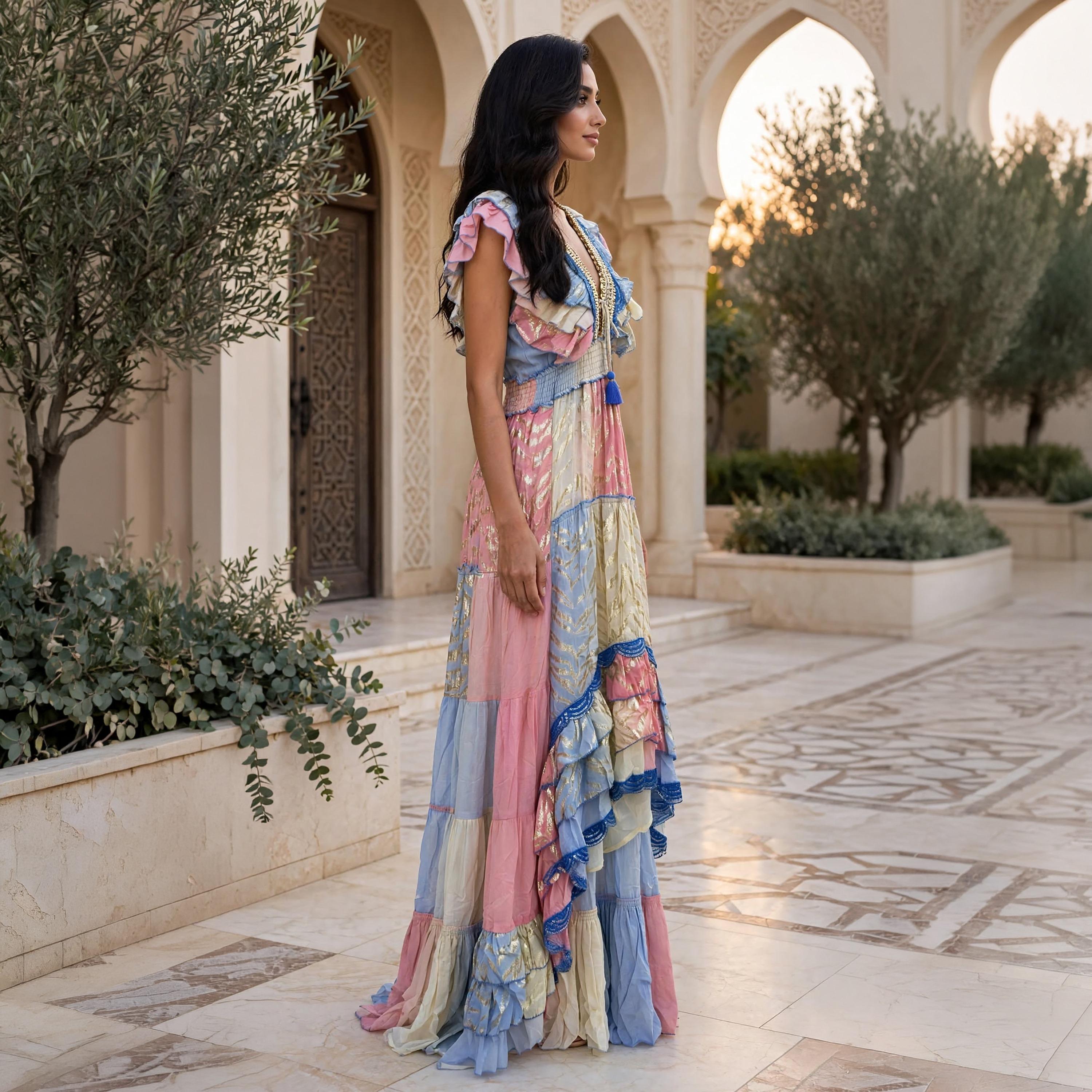 IKKXA Ruffle Metallic Off-Shoulder Women's Evening Tiered Jalabiya-women-arabicclothing-jalabiyas-image-5