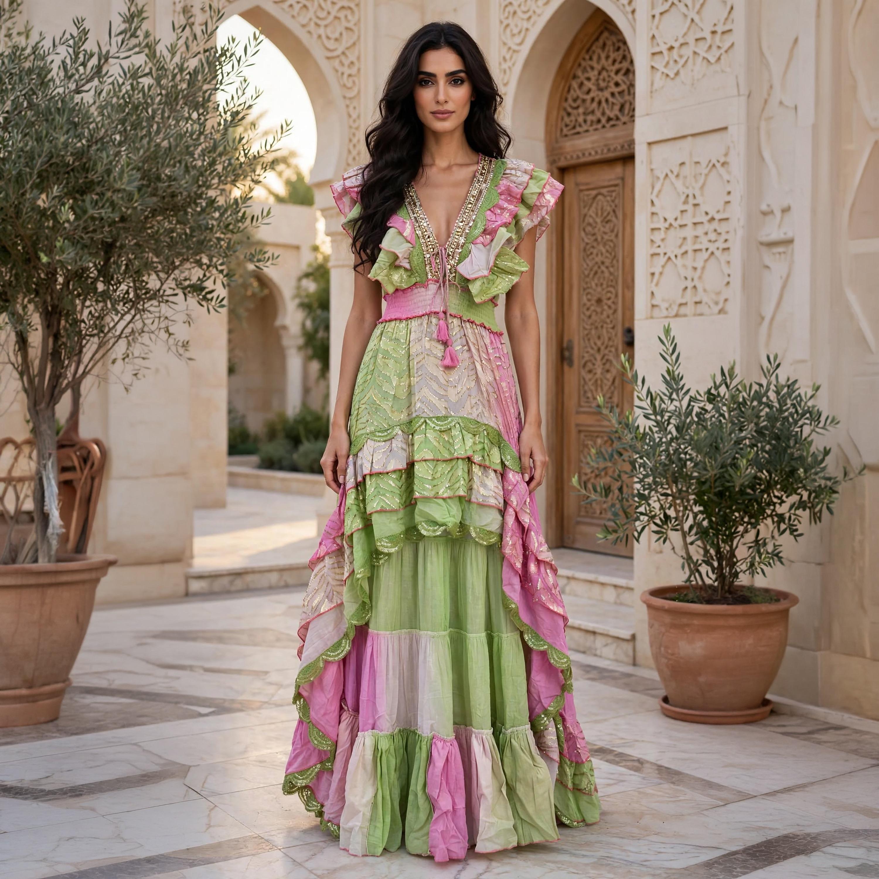 جلابية سهرة حريمي متعددة الطبقات مكشوفة الأكتاف بكشكشة ولمعة معدنية من إككسا-women-arabicclothing-jalabiyas-image-6