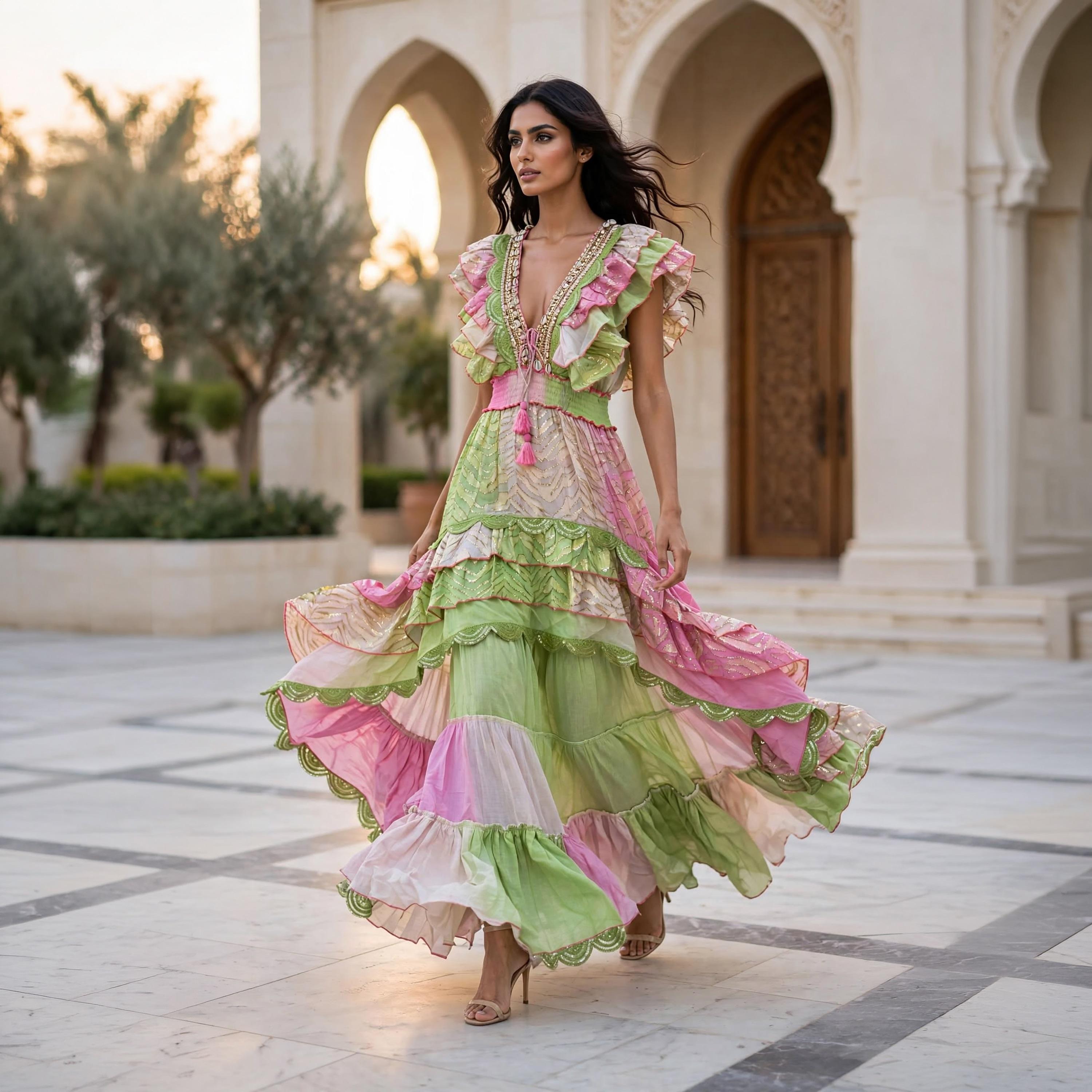 IKKXA Ruffle Metallic Off-Shoulder Women's Evening Tiered Jalabiya-women-arabicclothing-jalabiyas-image-3