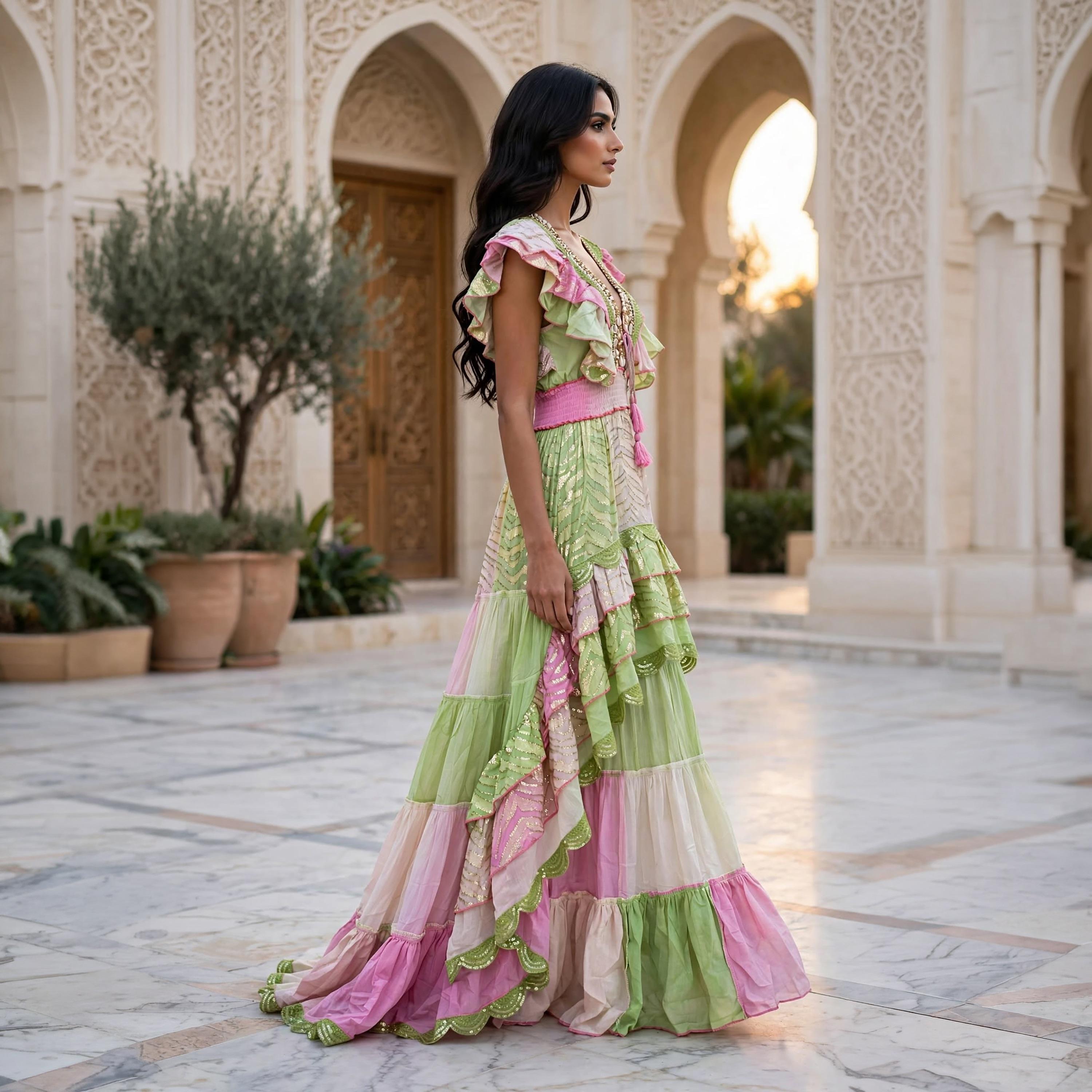 IKKXA Ruffle Metallic Off-Shoulder Women's Evening Tiered Jalabiya-women-arabicclothing-jalabiyas-image-5