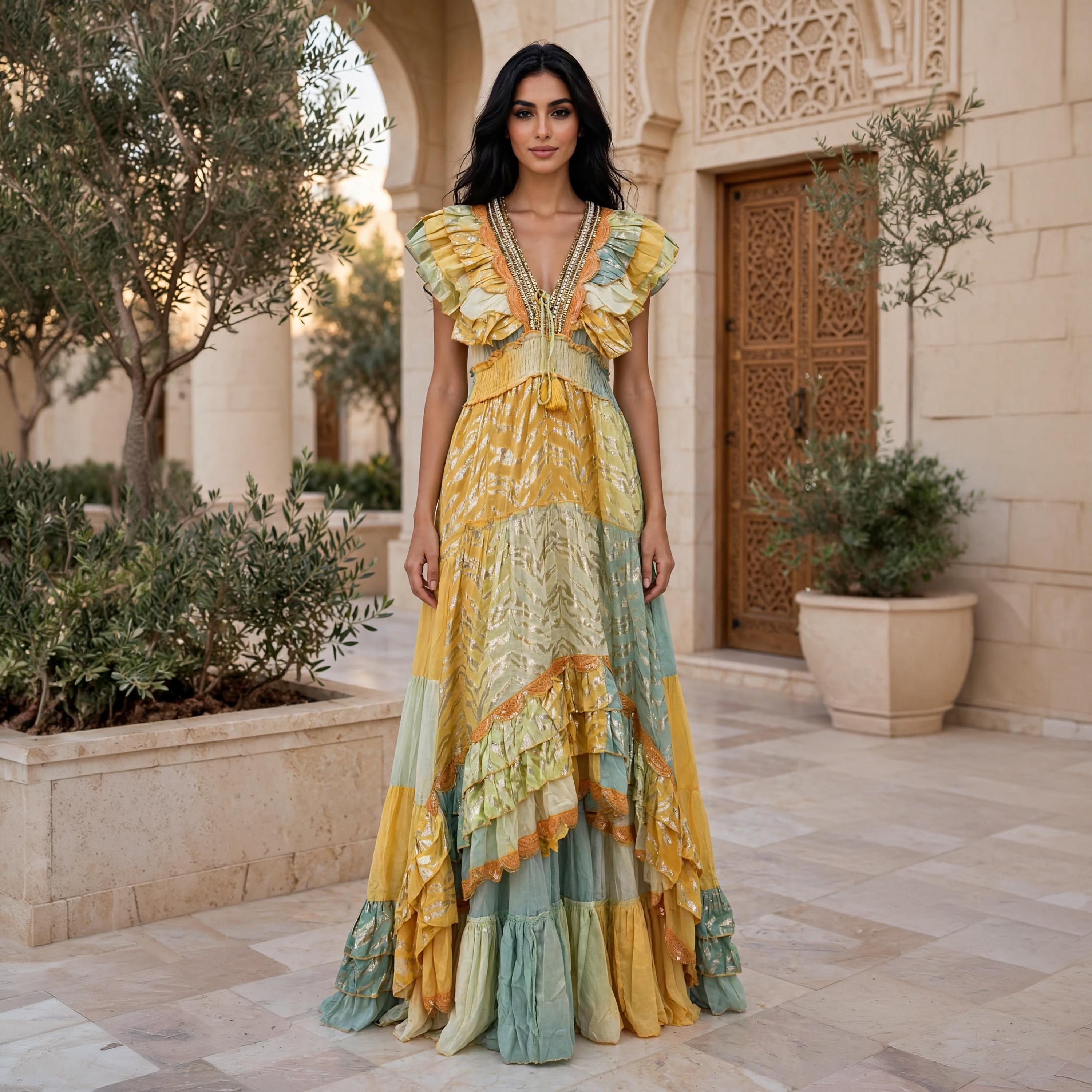 IKKXA Ruffle Metallic Off-Shoulder Women's Evening Tiered Jalabiya-women-arabicclothing-jalabiyas-image-1