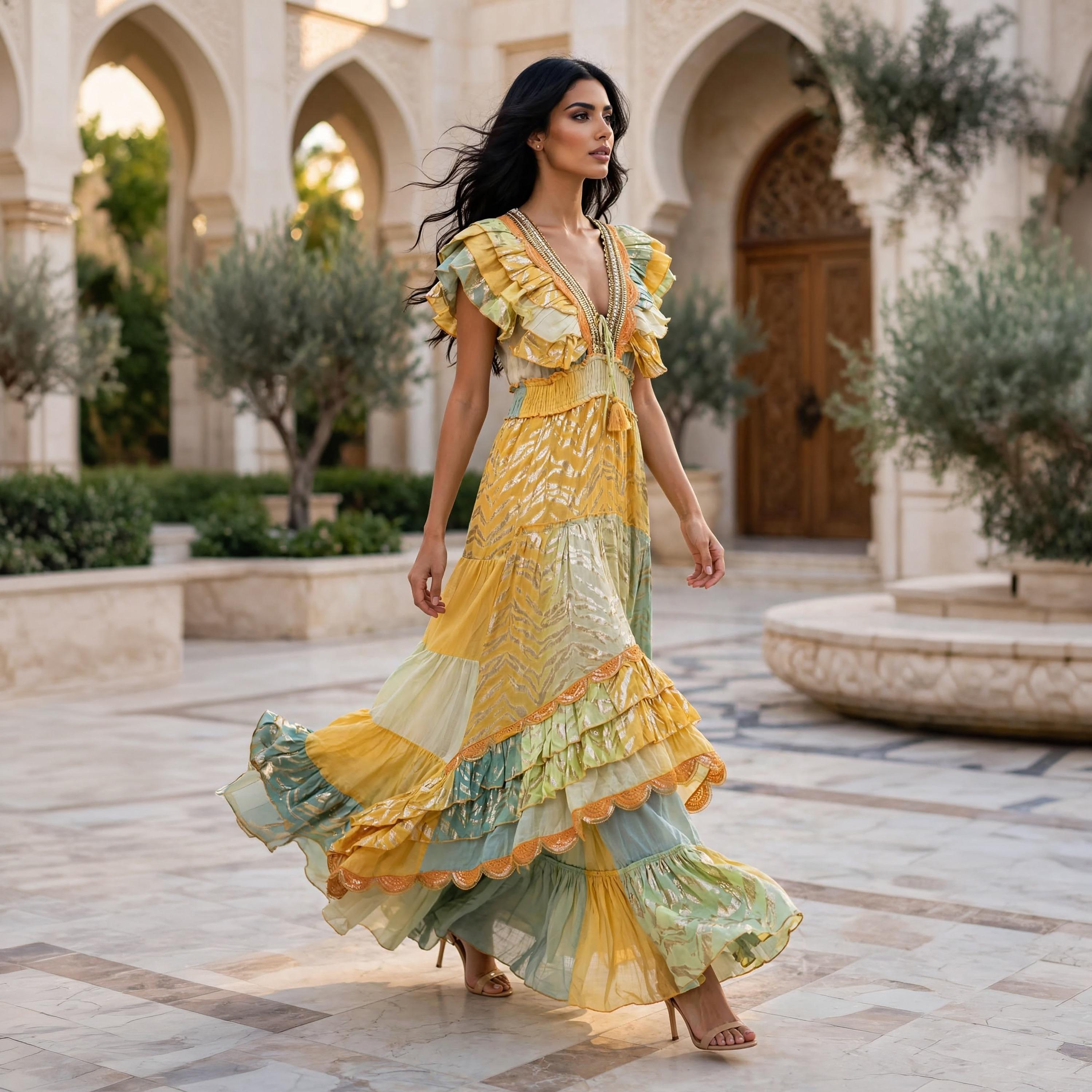 IKKXA Ruffle Metallic Off-Shoulder Women's Evening Tiered Jalabiya-women-arabicclothing-jalabiyas-image-3