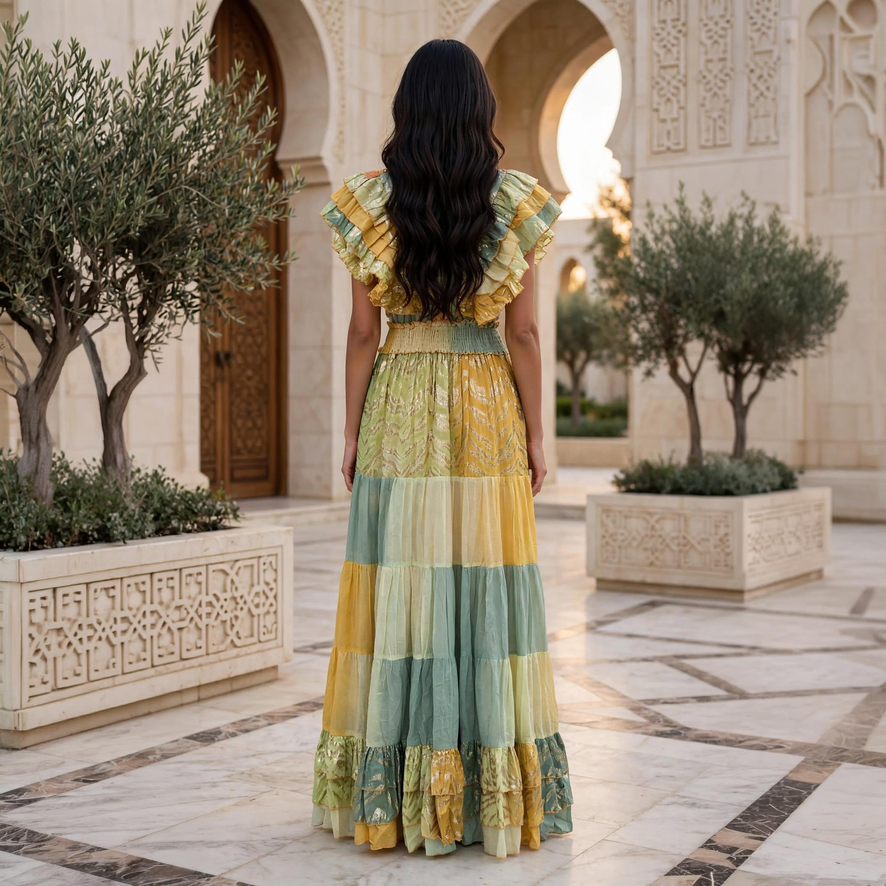 IKKXA Ruffle Metallic Off-Shoulder Women's Evening Tiered Jalabiya-women-arabicclothing-jalabiyas-image-4