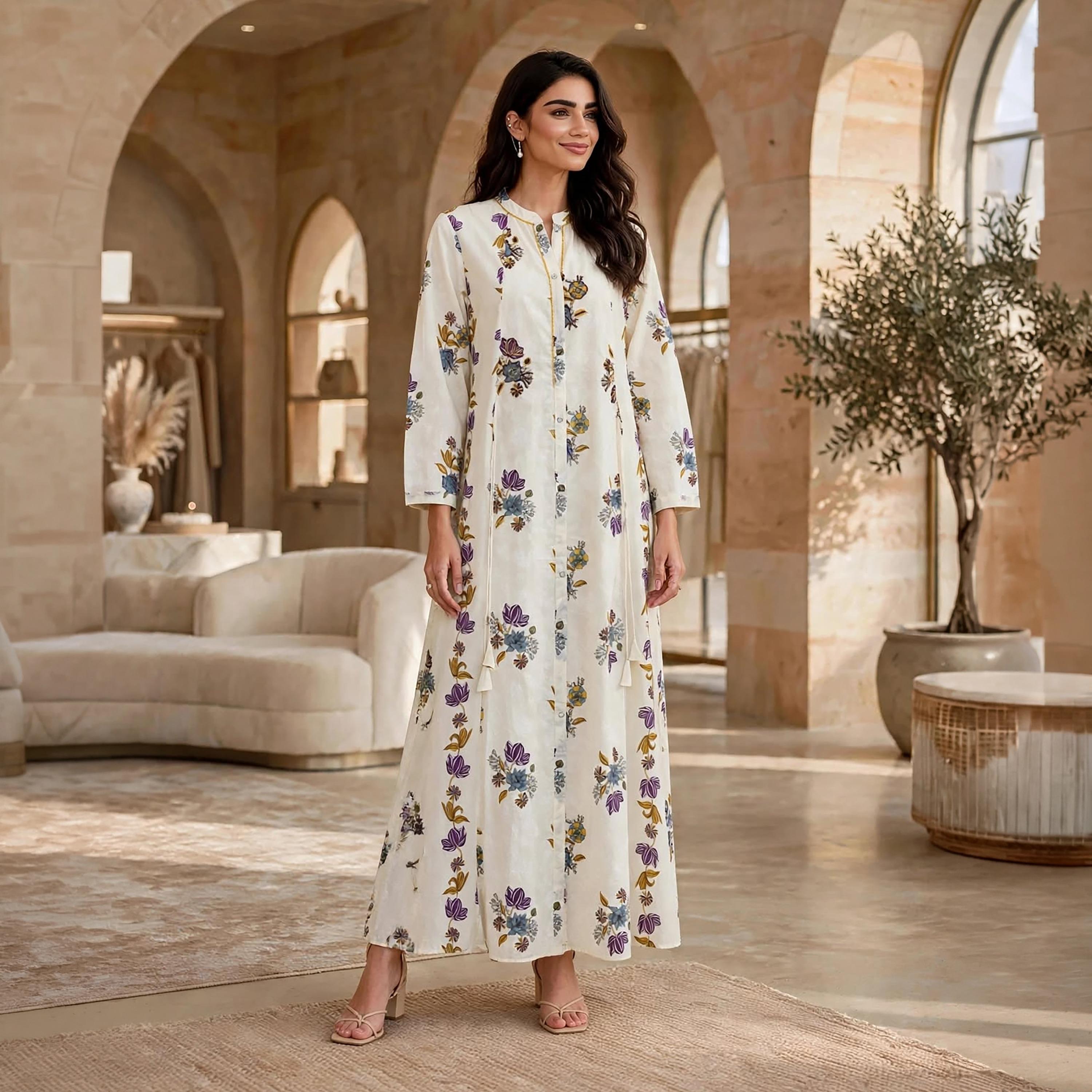 IKKXA Floral Print Mandarin Collar Women's Fit & Flared Dress-women-clothing-dresses-image-1